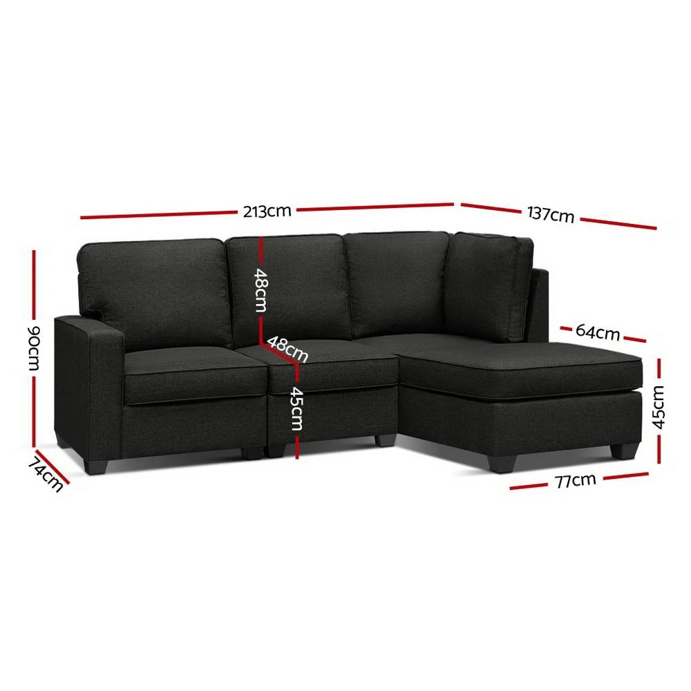 2 Artiss Modular Sofa Chaise Set 4-seater Dark - Grey, 2 of 6