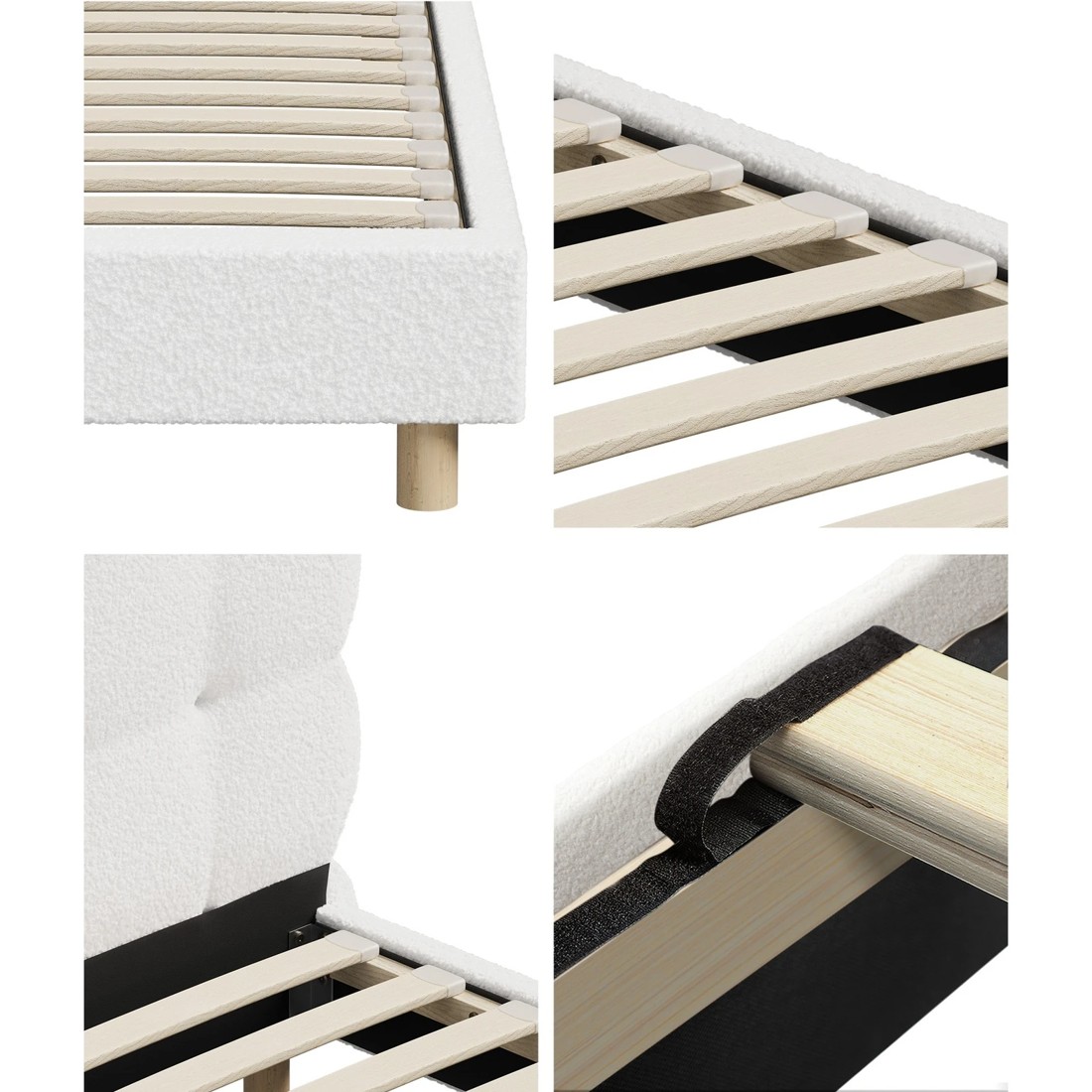 4 Oikiture Double Bed Tufted Bedhead Boucle Bed Frame
 - White, 4 of 10