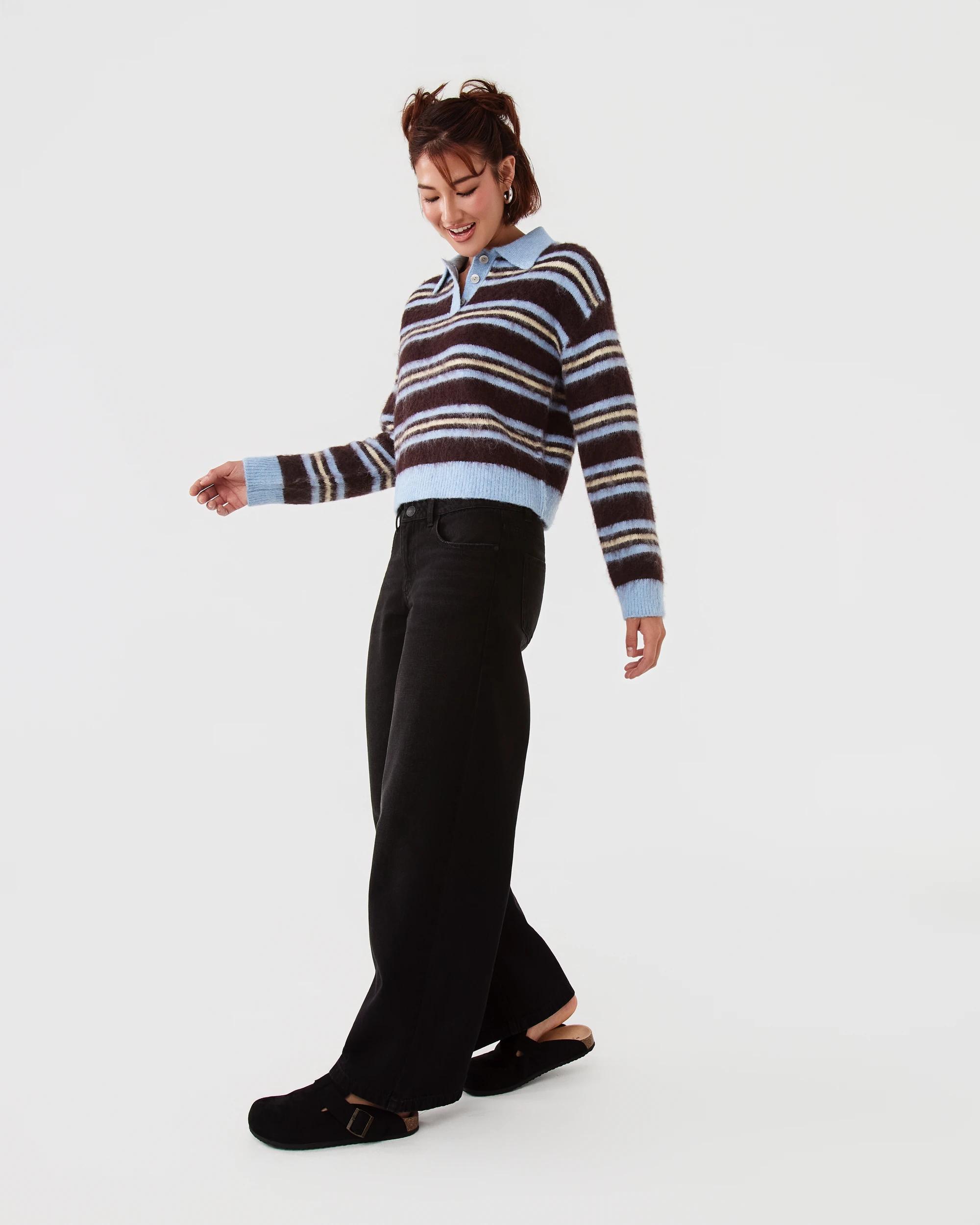 3 Long Sleeve Fluffy Polo Jumper Blu Stripe, 3 of 8