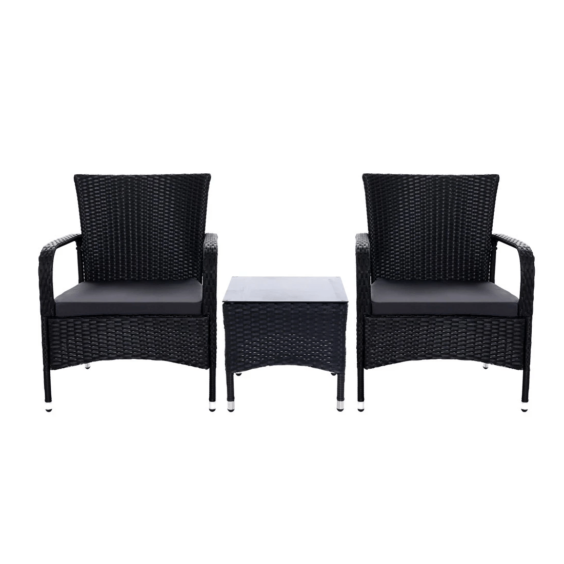 1 Gardeon 3PC Outdoor Bistro Set Patio Furniture Wicker Setting Chairs Table Luca - Black, 1 of 7