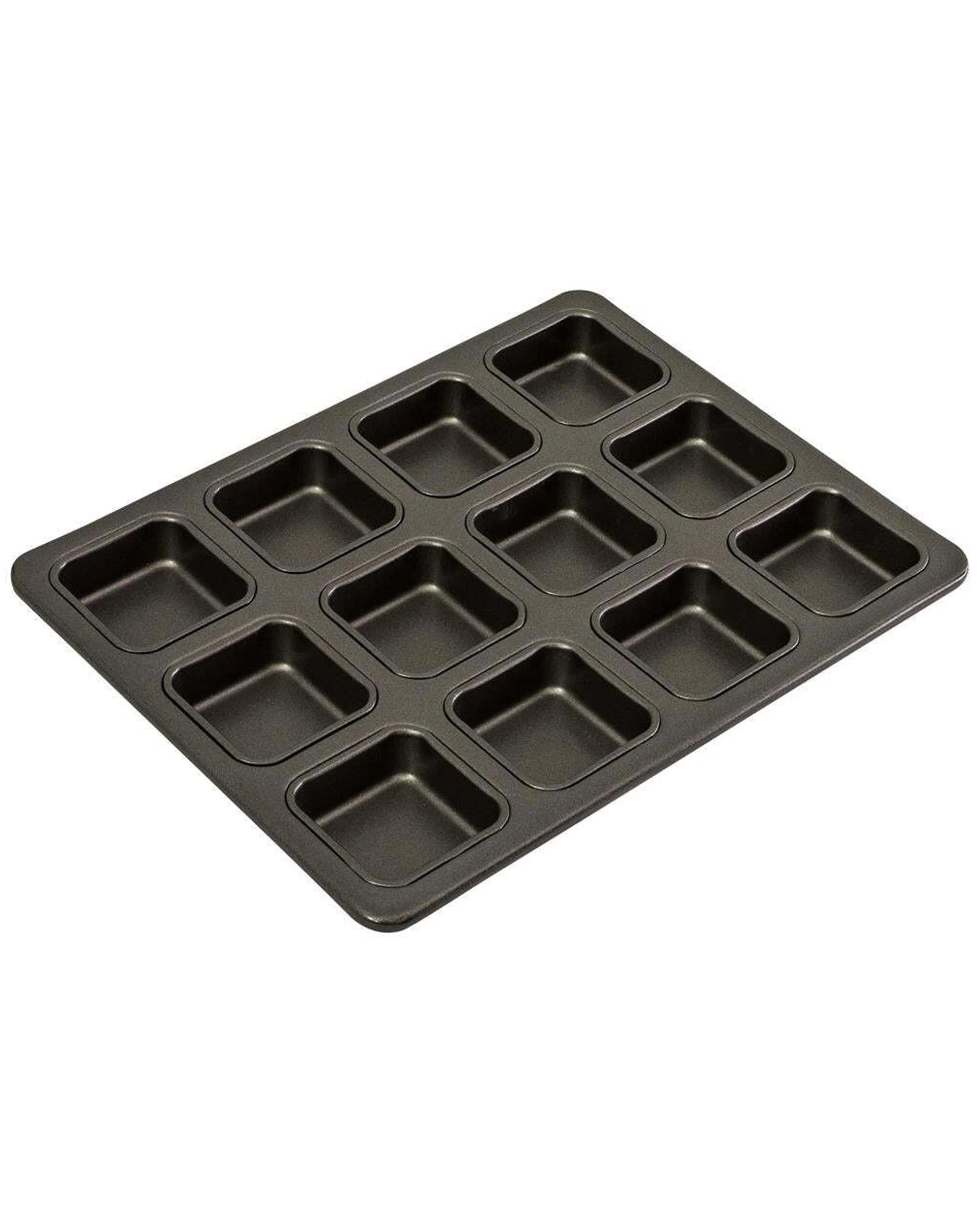 1 Bakemaster 12-cup Brownie Pan Carbon Steel 34x26cm Non-stick Oven Safe 260c - Black, 1 of 2