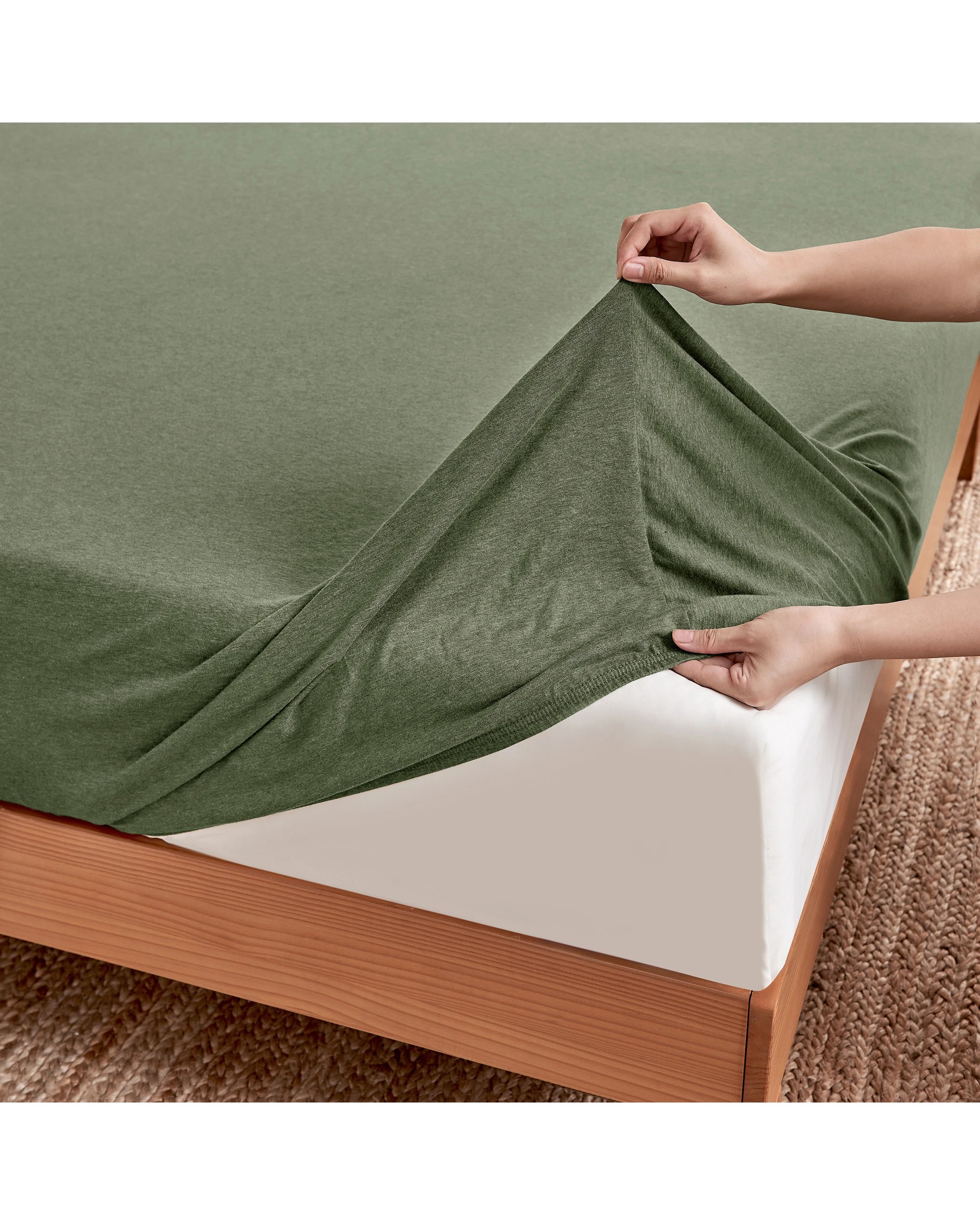 4 Dreamaker Jersey Luxe 100% Cotton Combo Fitted Sheet Set - Queen Bed - Olive, 4 of 6