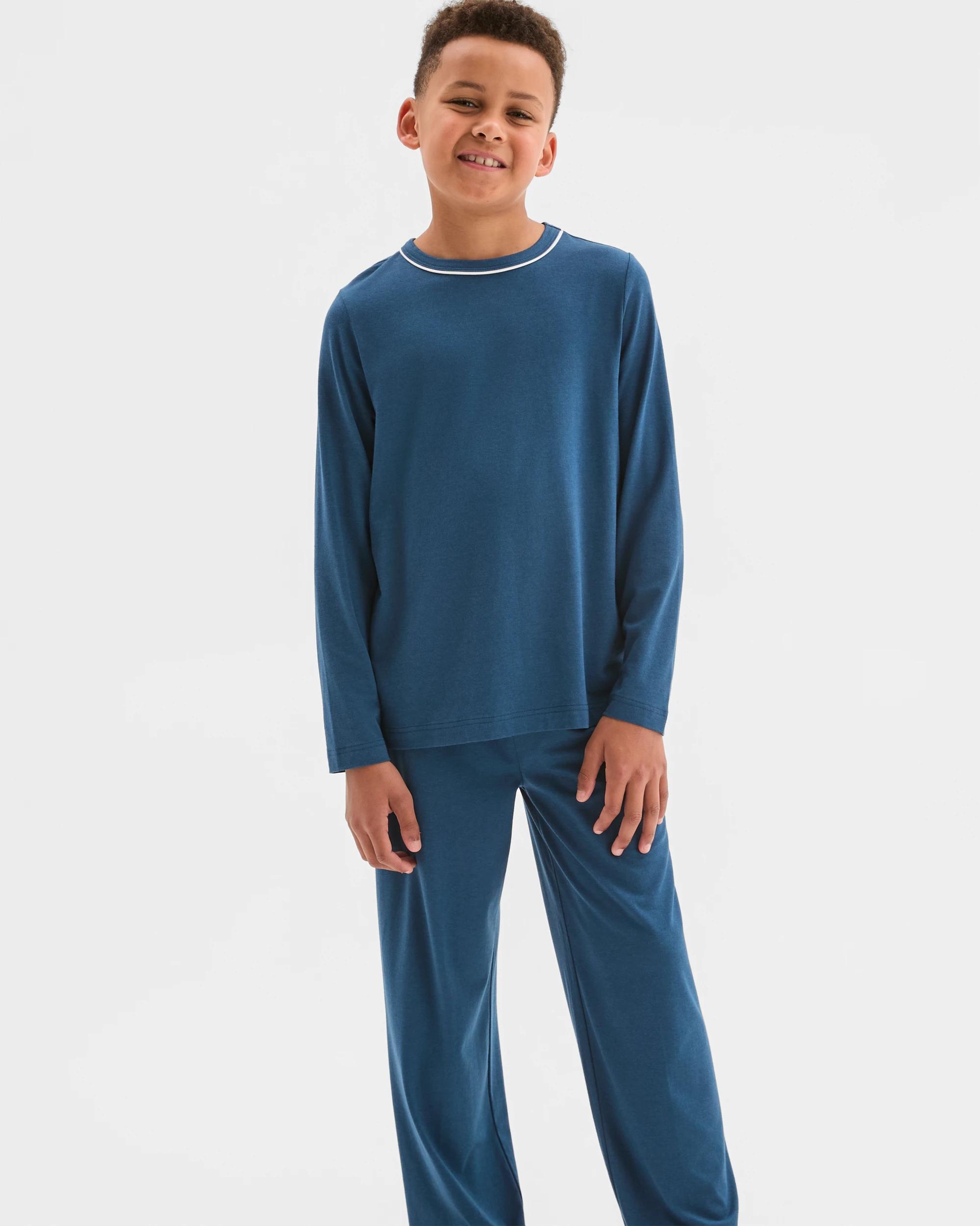 1 Target Kids Bamboo Older Boys Long Sleeve and Pants Pyjama Set NAVY SOLID, 1 of 5