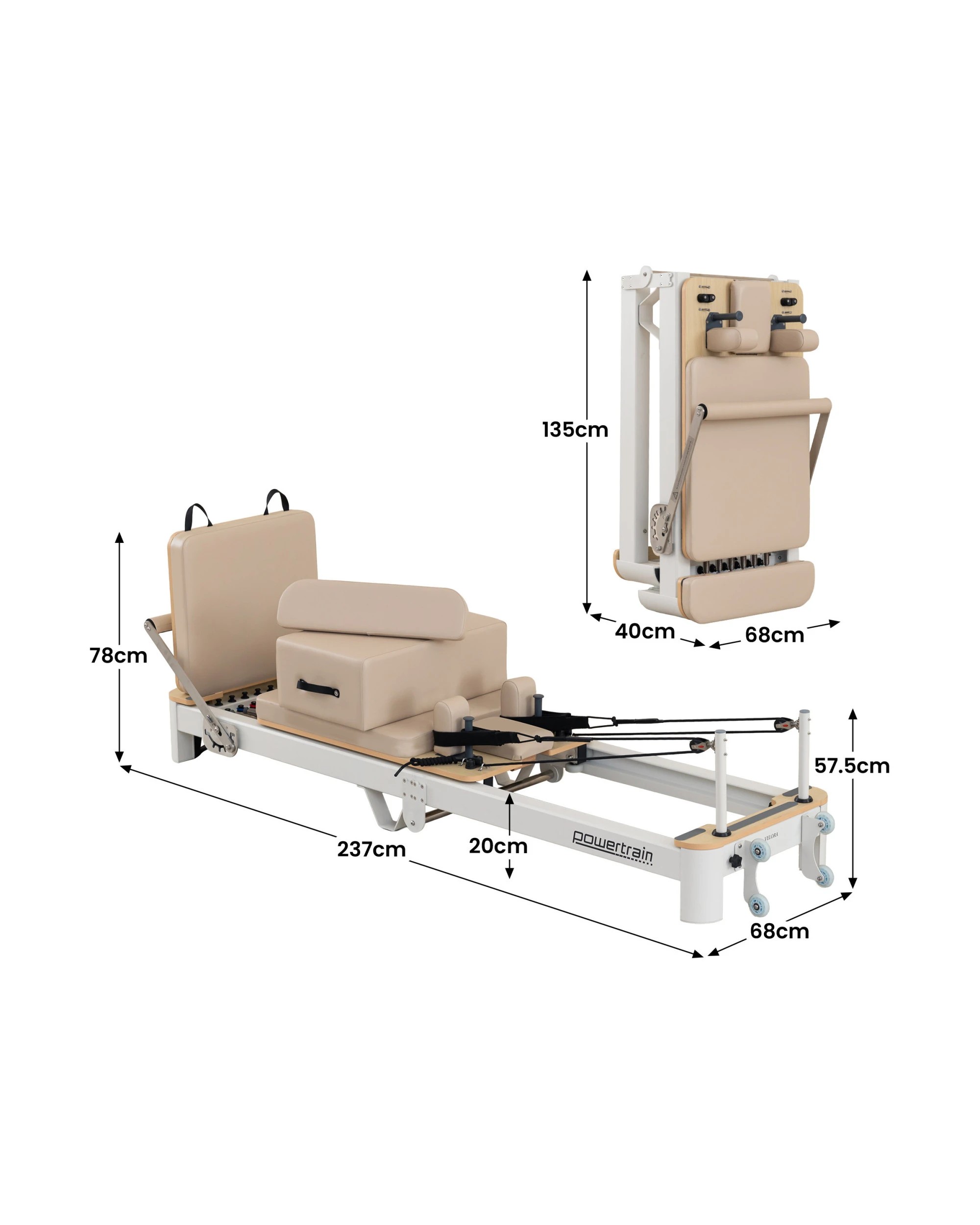 2 Powertrain Velora Pilates Reformer Machine Aluminium Foldable Multifunctional Home Gym Equipment Exercise Trainer Beige, 2 of 9