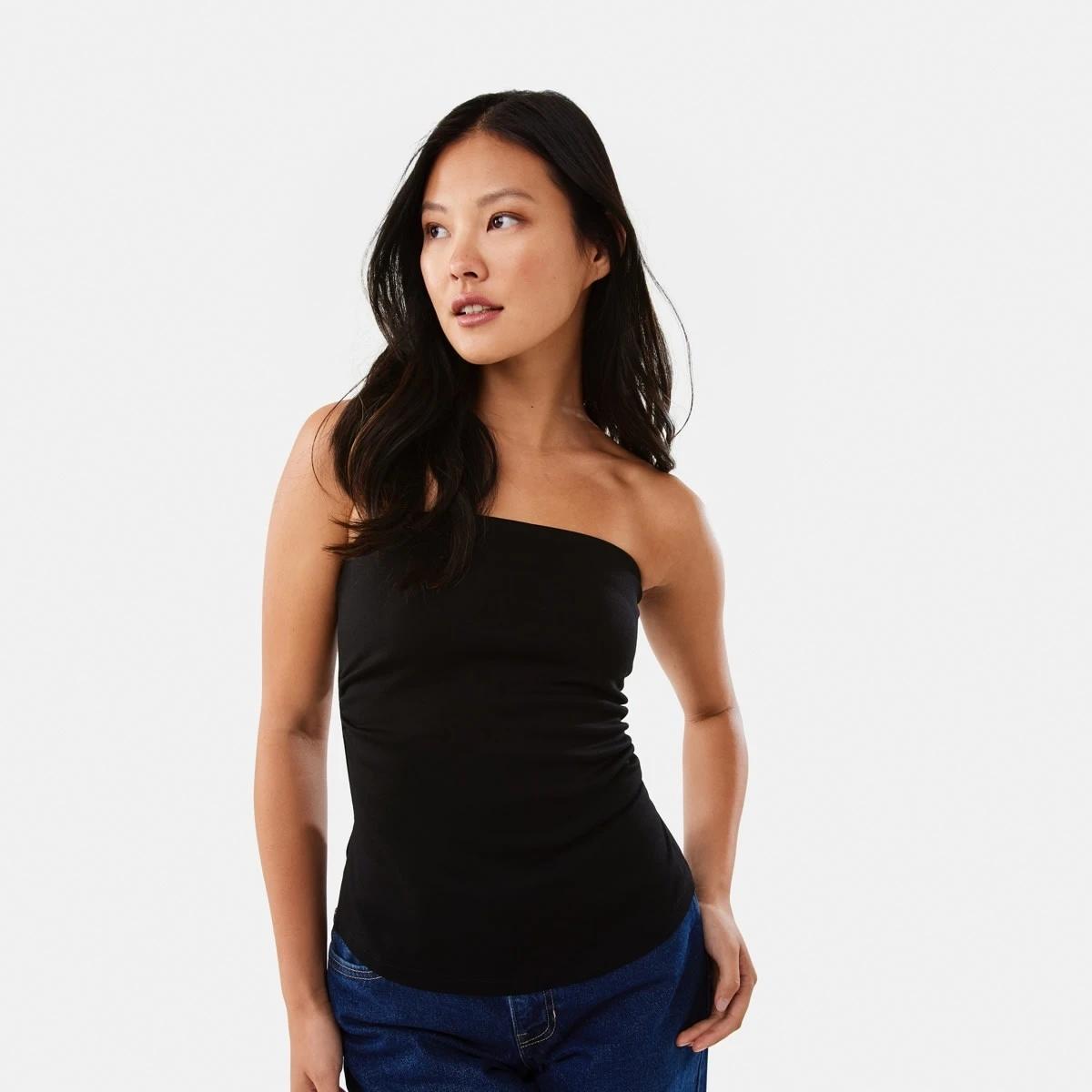 1 Sleeveless Split Hem Tube Top Black, 1 of 7
