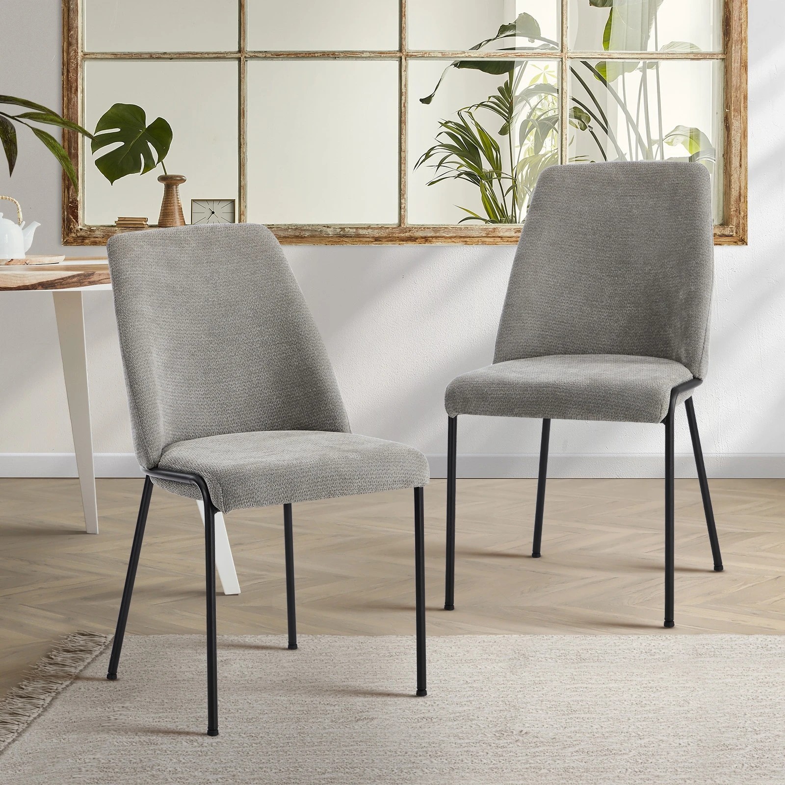 3 Oikiture Set of 2 Dining Chairs Chenille Fabric Kitchen Chair Padded Seat - Grey, 3 of 9