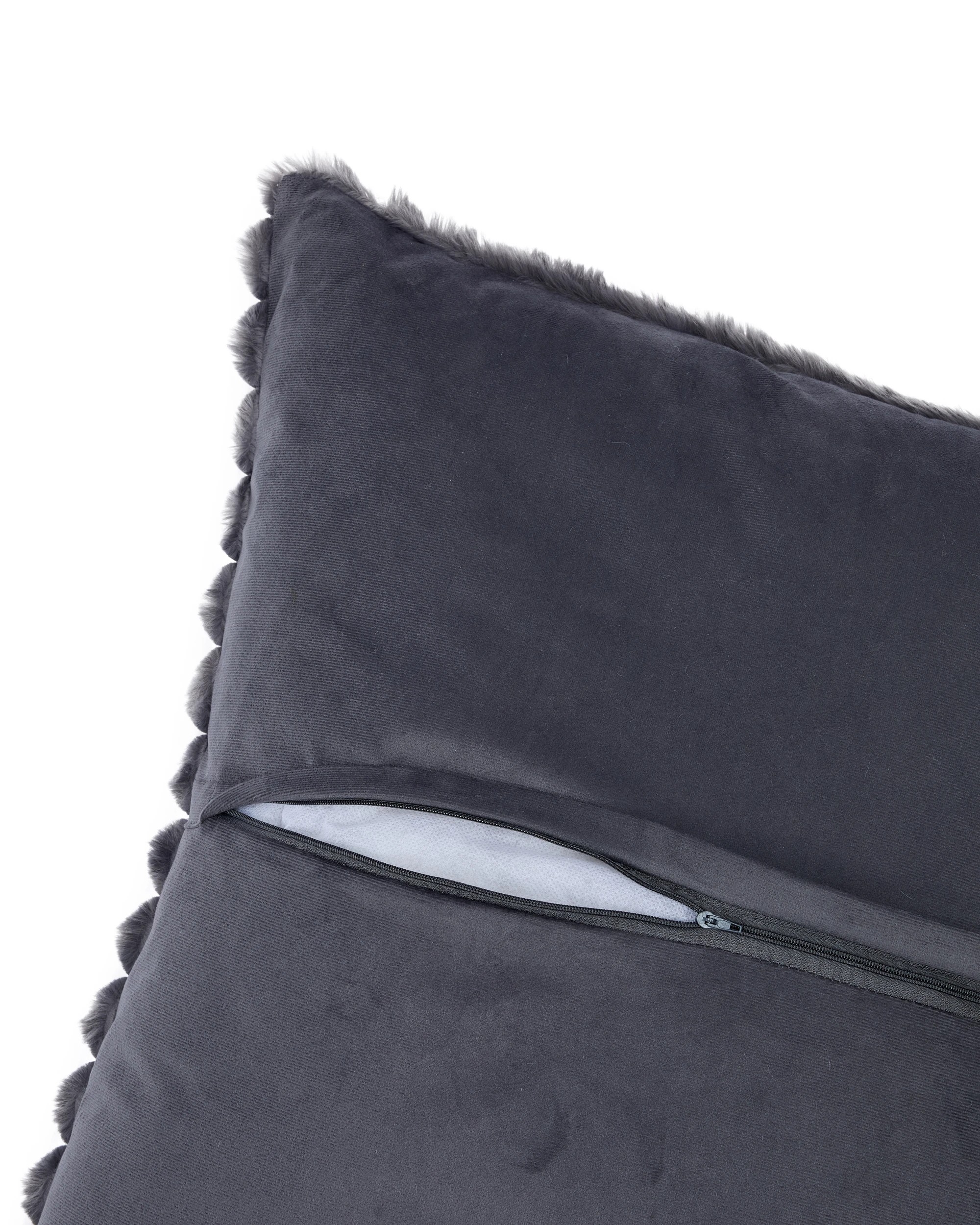4 60cm Coco Faux Fur Cushion - Charcoal, 4 of 4