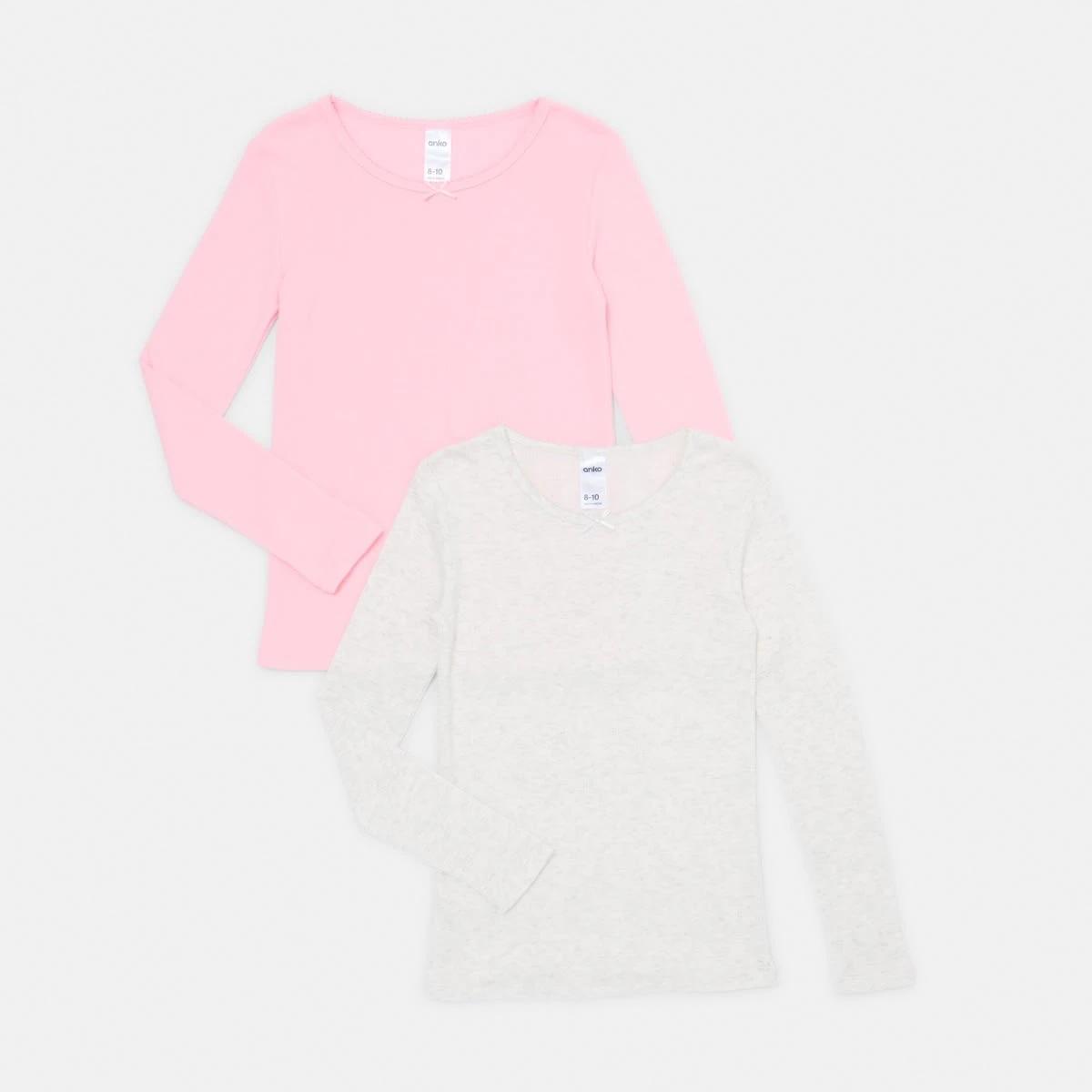 1 2 Pack Long Sleeve Brushed Thermal Top Pnk Solid, 1 of 8