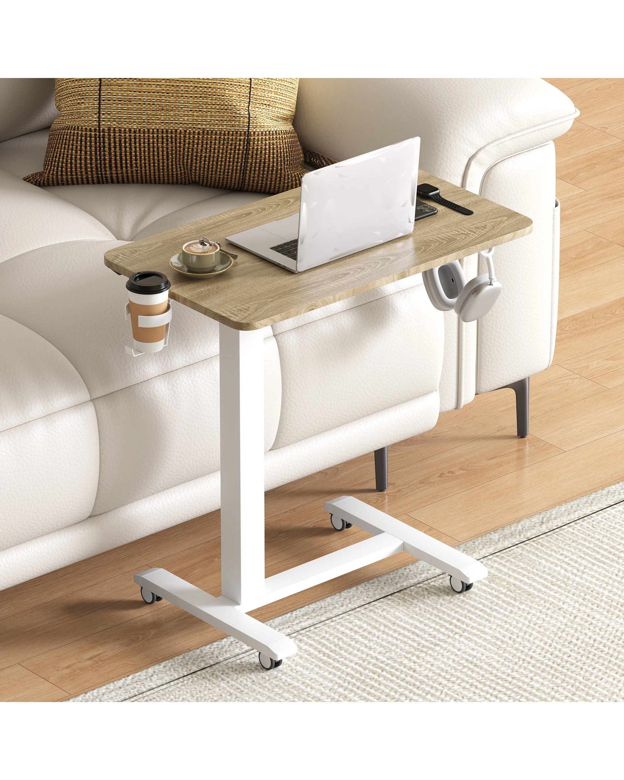 3 Advwin Portable Electric Standing Desk Height Adjustable Small Mobile Table Oak - Natural, 3 of 7