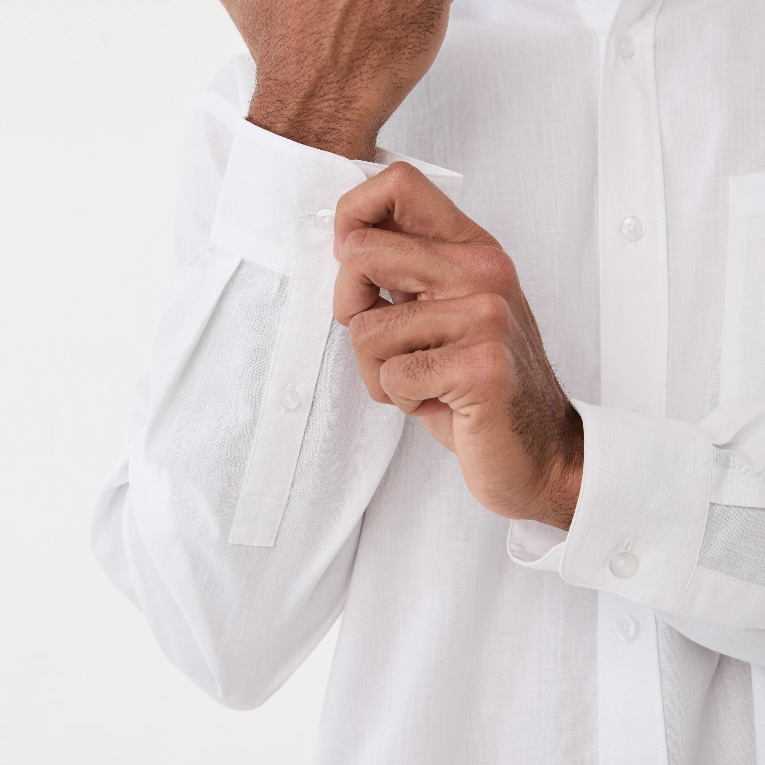 5 Long Sleeve Cotton Linen Shirt WHITE, 5 of 6