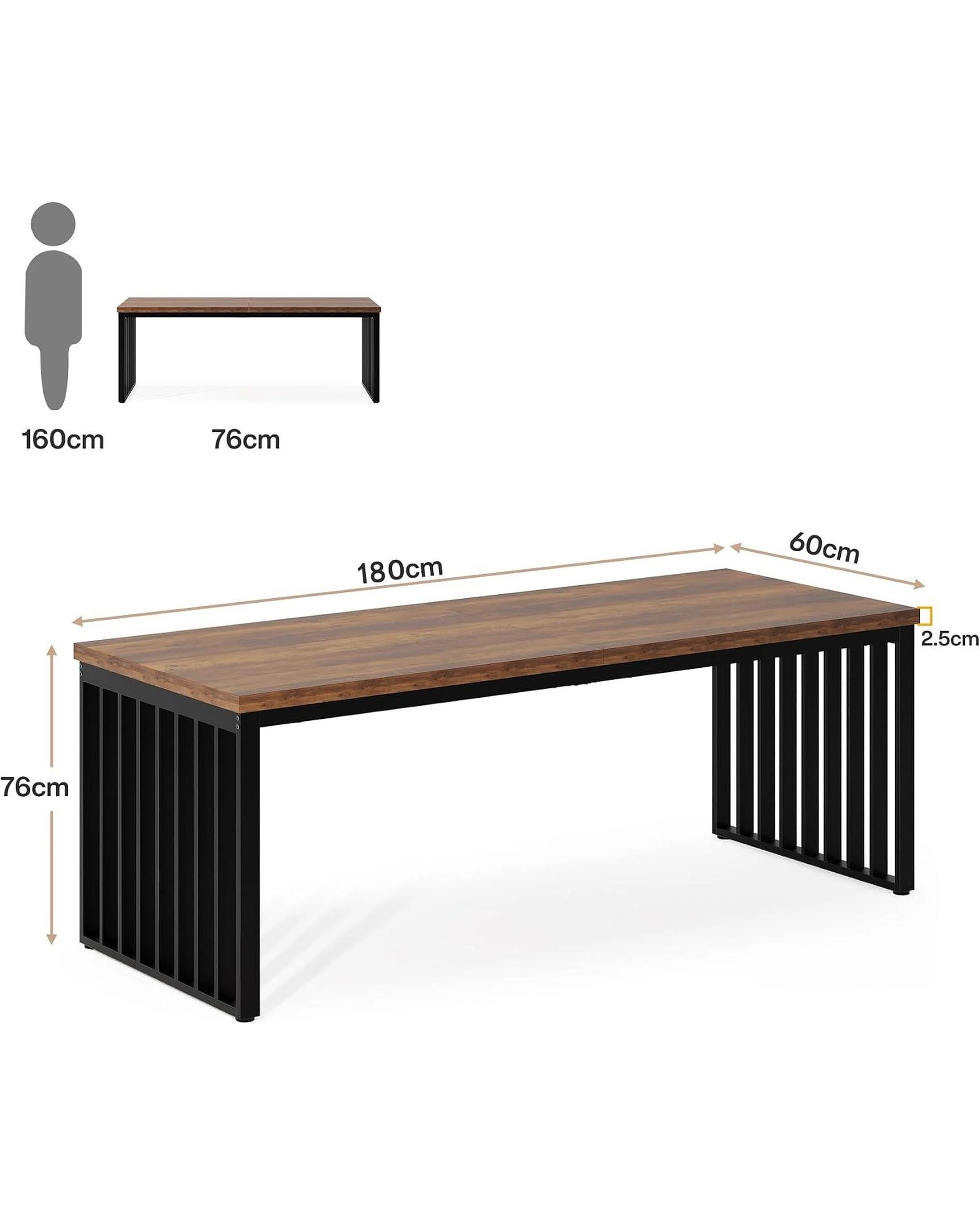 OAKORY 180cm Office Desk, Two Person Computer Workstation Metal Frame ...