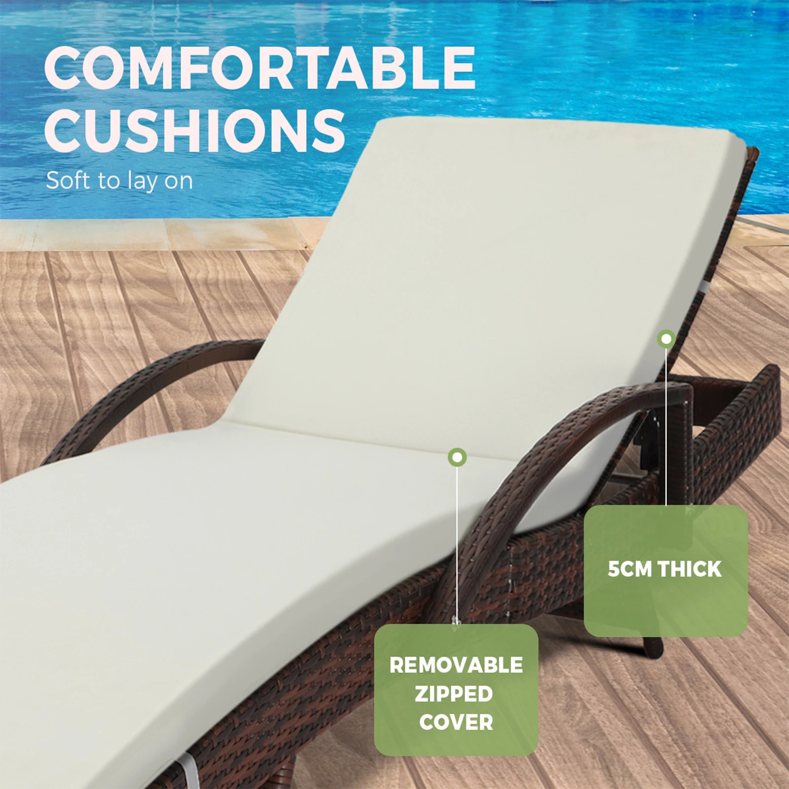 7 Livsip 2pc Sun Lounge Wicker Lounger Beach Chair
 - Beige, 7 of 8