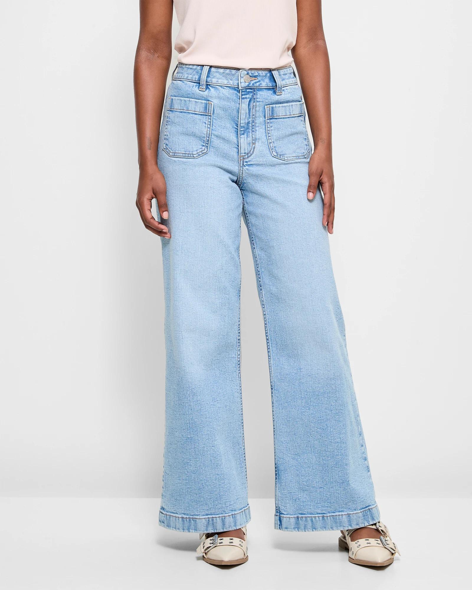 2 Target Petites Full Length Wide Leg Denim Jeans - Mila BRIGHT VINTAGE BLUE, 2 of 5