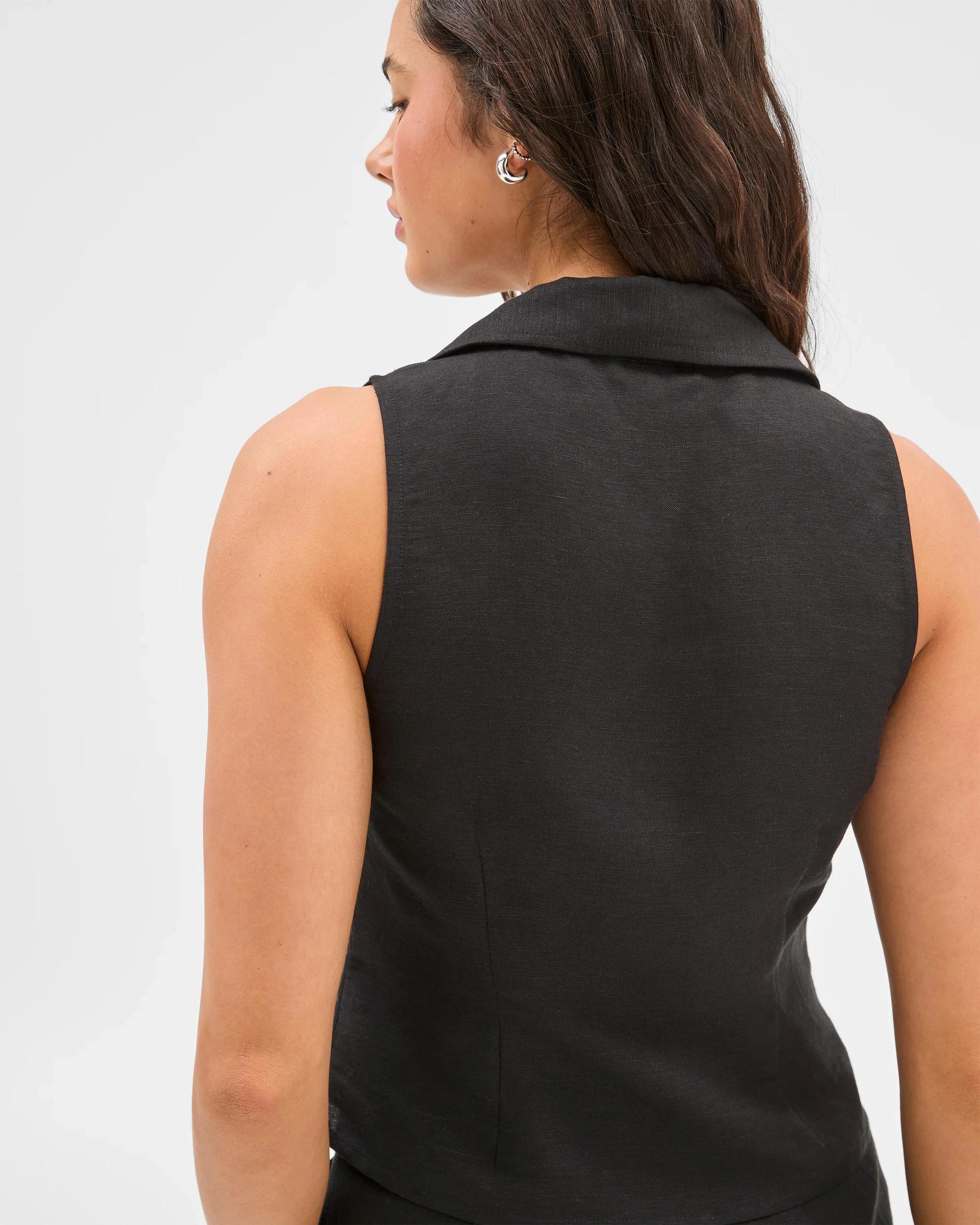 4 European Linen Blend Vest Top - Lily Loves BLACK, 4 of 7