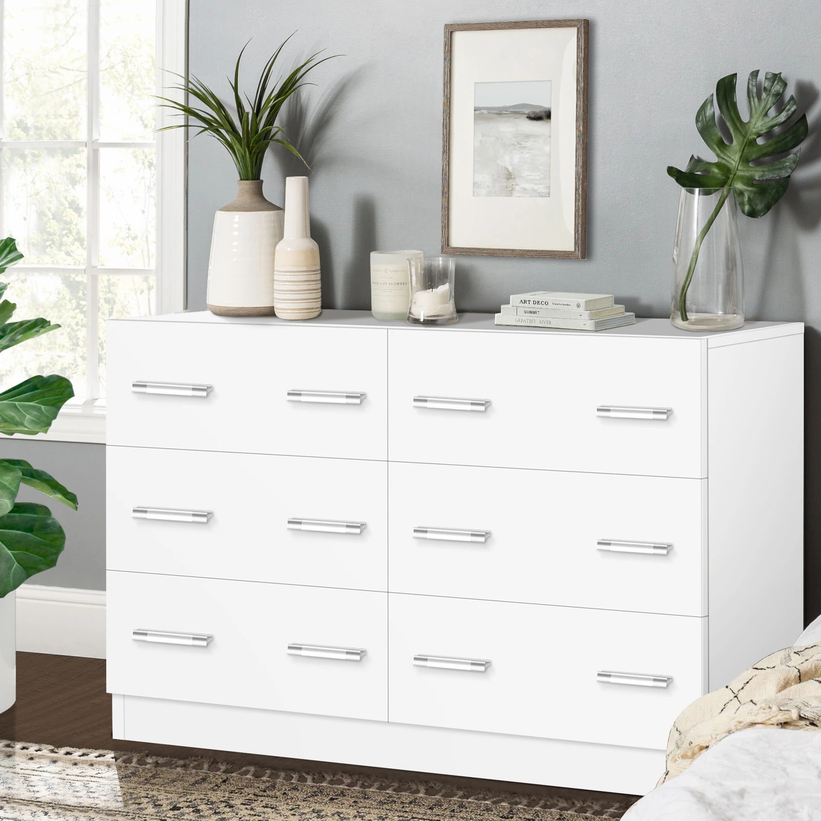 2 Alfordson 6 Chest of Drawers Hamptons Dresser Storage Cabinet Tallboy - White, 2 of 7
