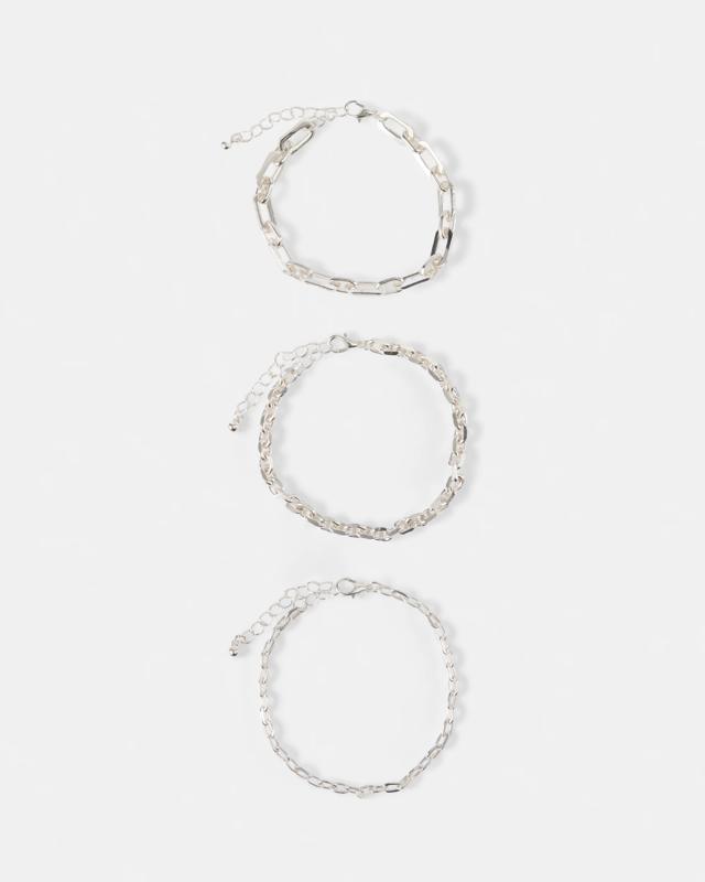 3 Pack Chain Bracelets - Silver 