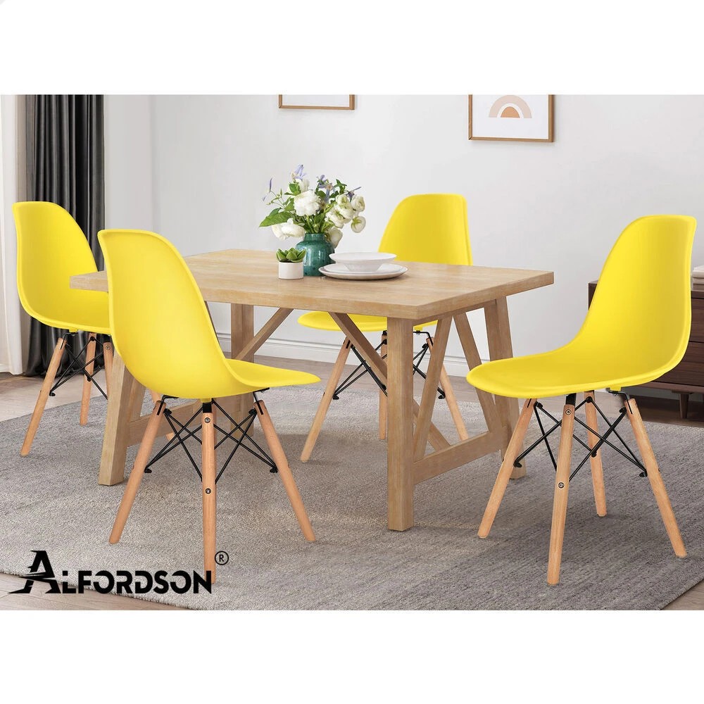 10 Alfordson 4x Dining Chairs Retro Steel Kitchen Lounge Cafe Solid Wood - Yellow, 10 of 10