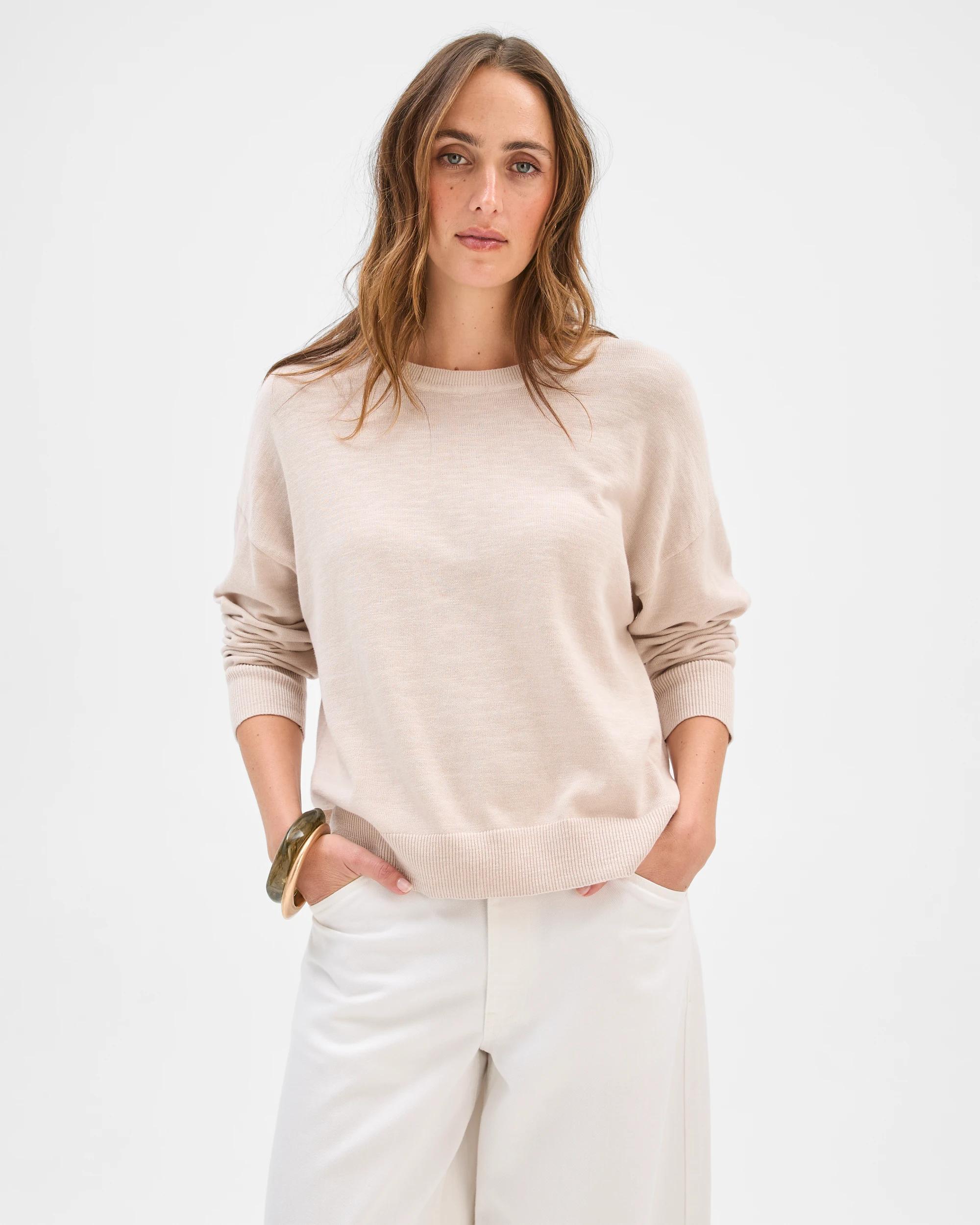 3 Target Woman Australian Cotton/Linen Blend Long Sleeve Knit Jumper PEBBLE, 3 of 6