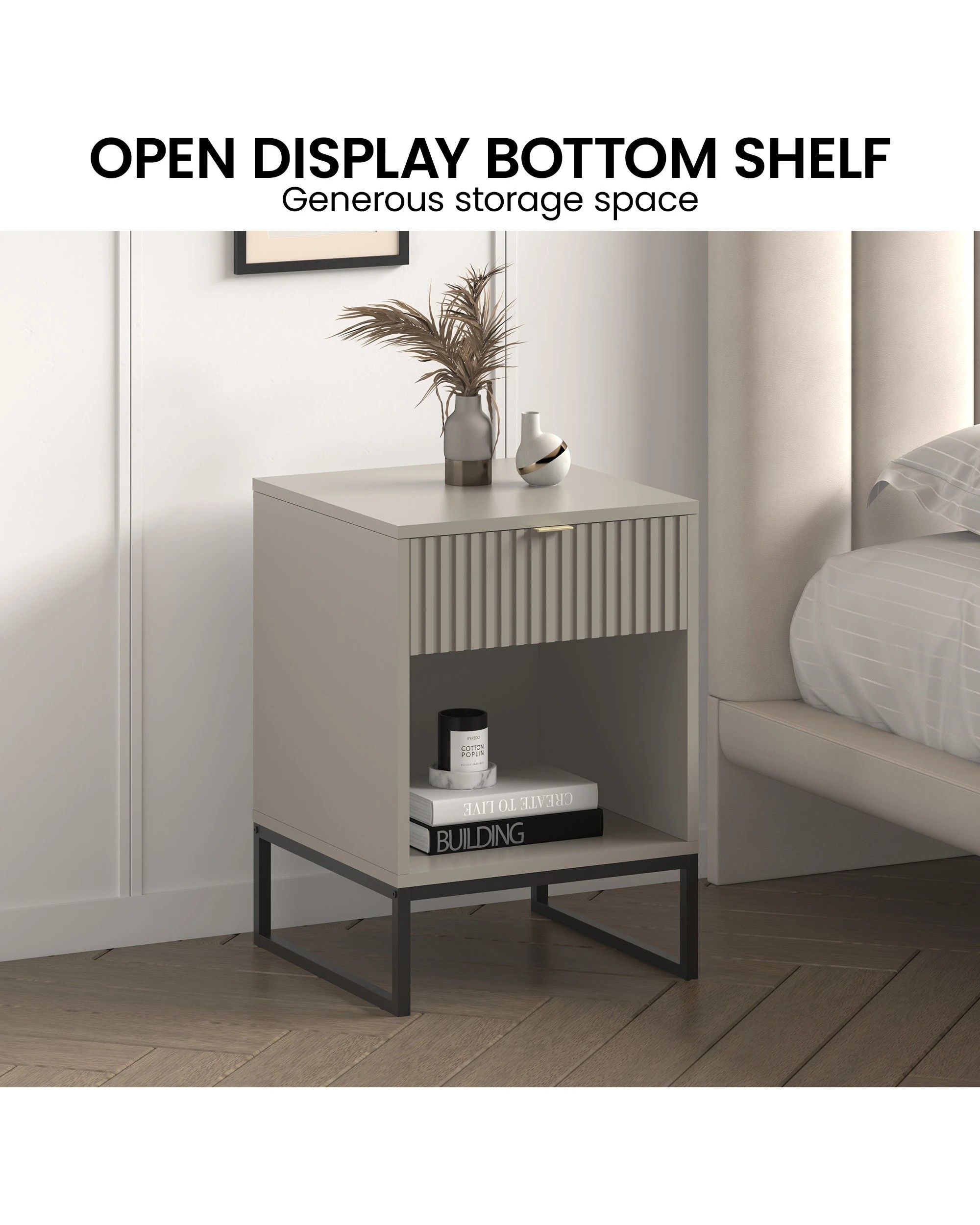 4 Sarantino Elton Fluted Bedside Table - Grey, 4 of 8