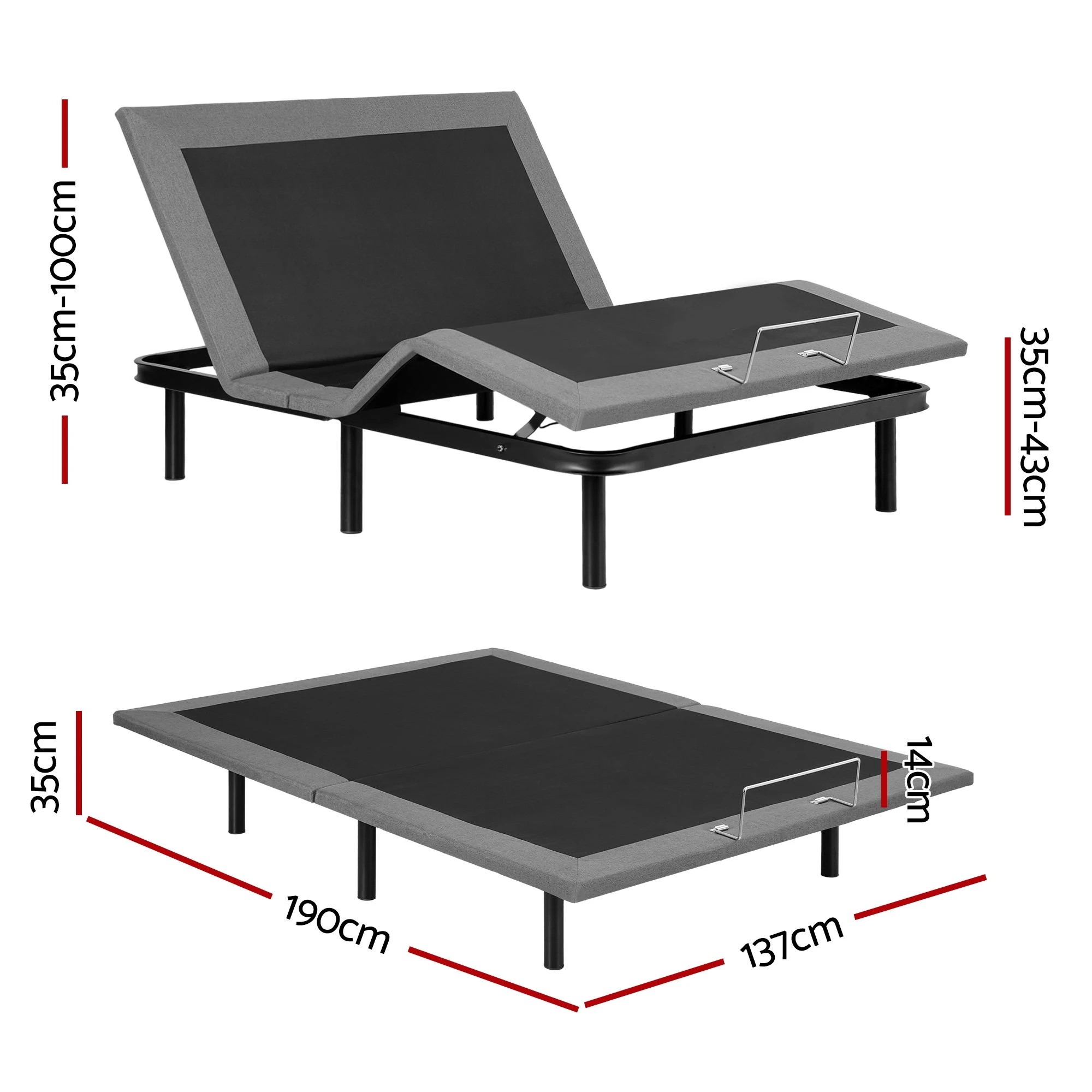 2 Artiss Adjustable Bed Frame Double Size Electric Bed Base Wireless Remote Control Zero Gravity Power - Black, 2 of 3