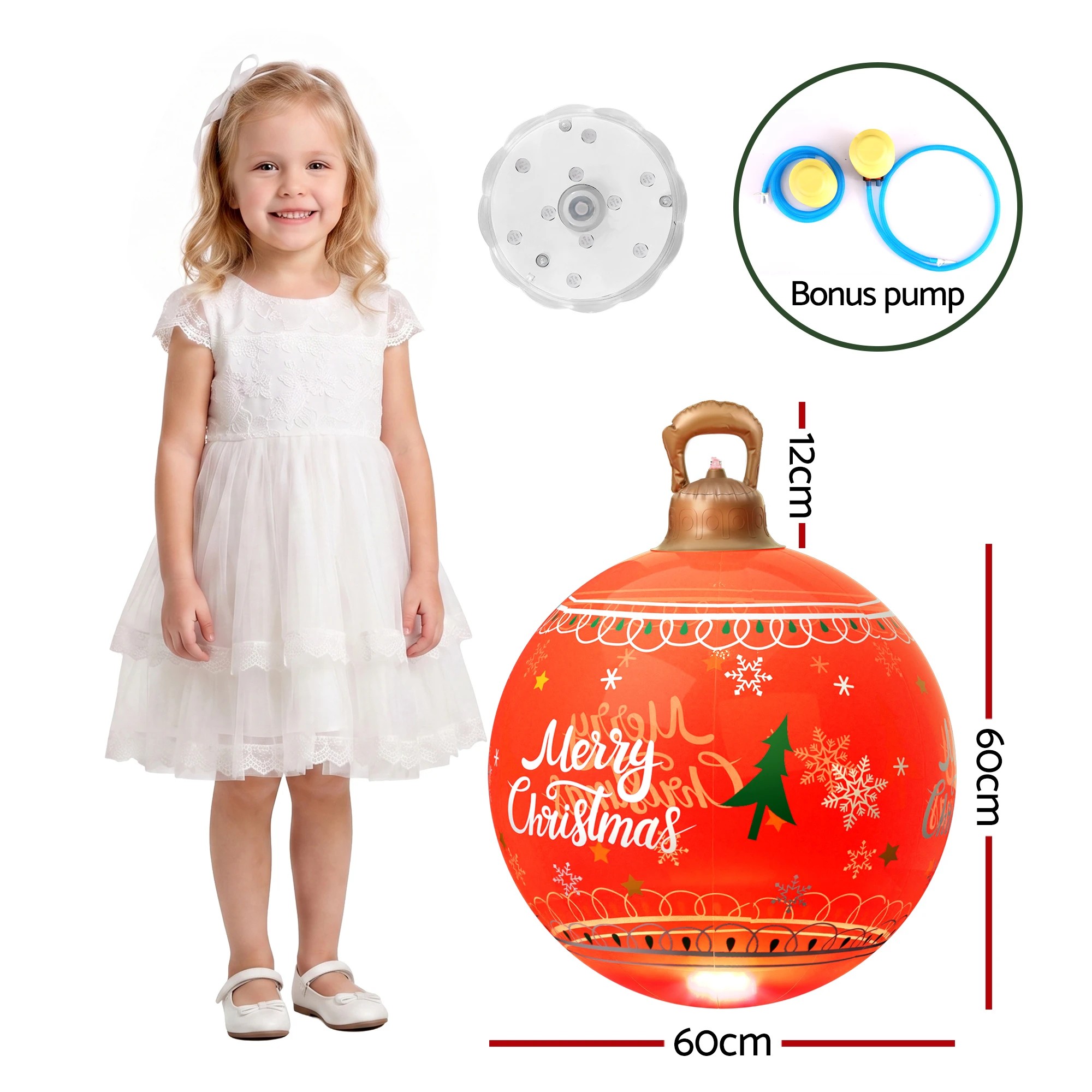 2 Jingle Jollys Christmas Inflatable Ball 60cm Led Illuminated Xmas Decoration - Red, 2 of 7