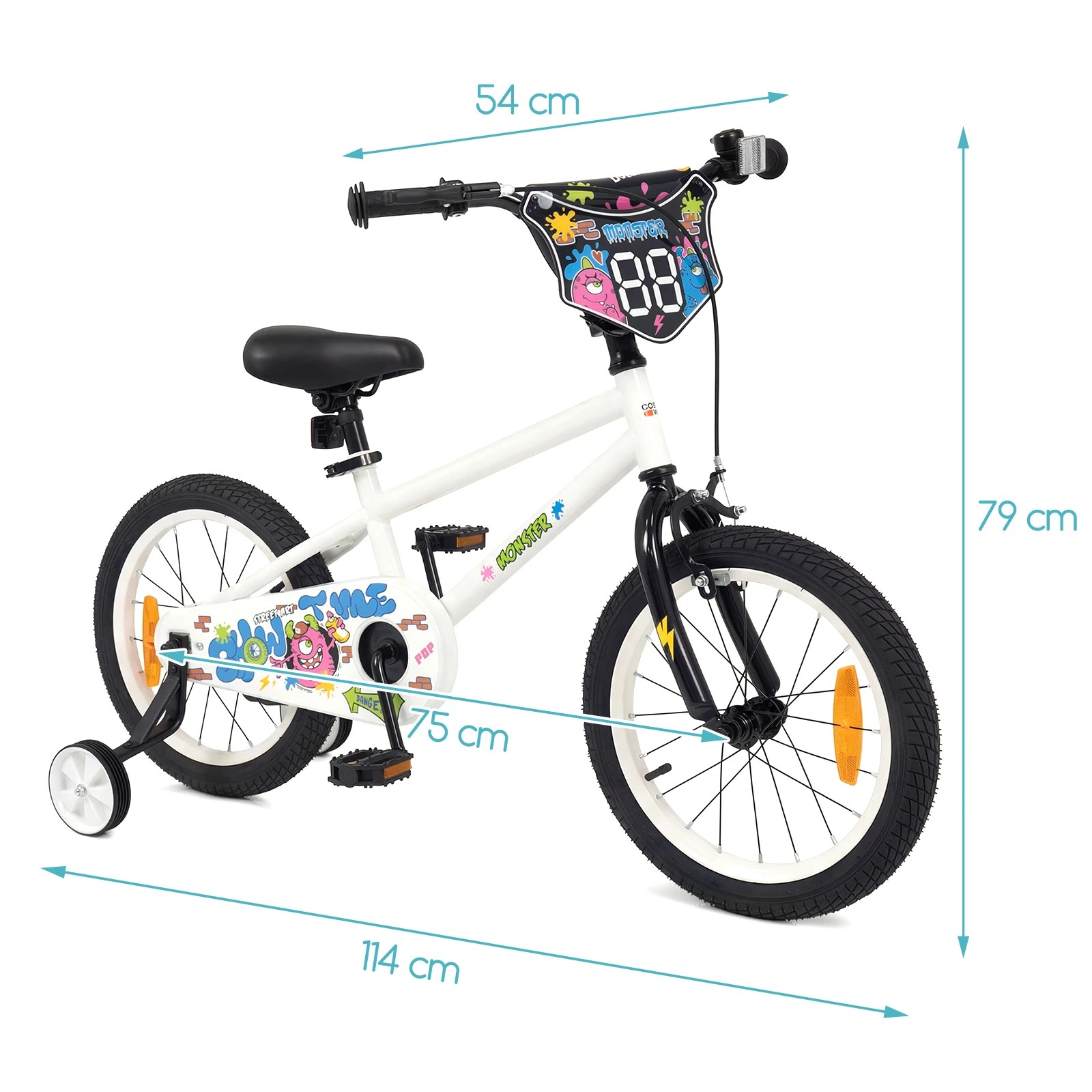3 Costway 40cm Bike Adjustable Bicycle w/Training Wheels Handbrake Coaster Brake Reflectors - White, 3 of 3