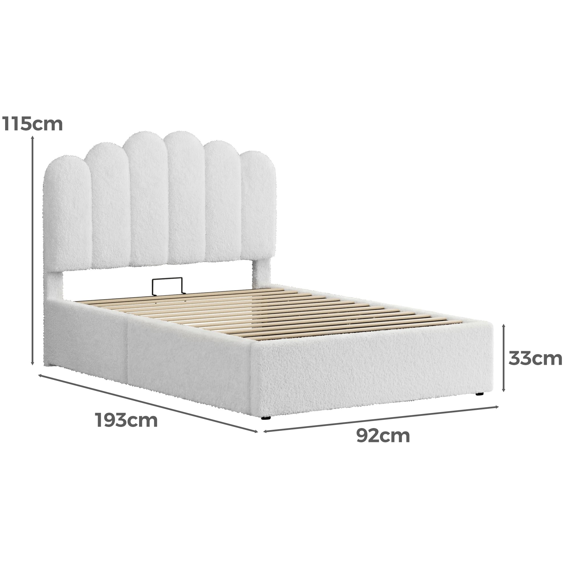 3 Alfordson Bed Frame Single Size Gas Lift Storage Base Wooden Boucle Mutis - White, 3 of 9