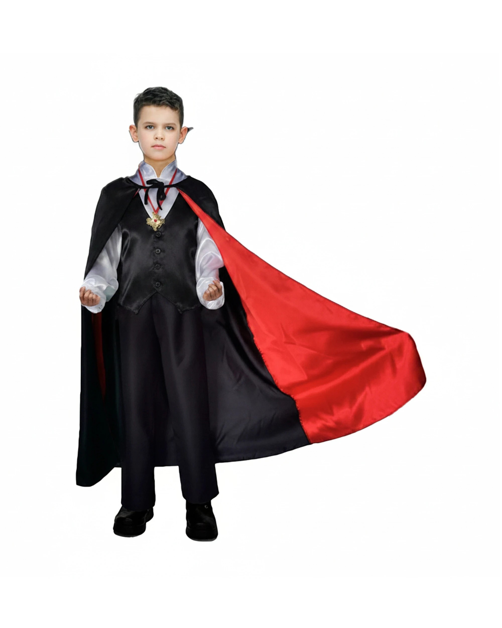 1 JD Party Vampire Cape High Collar Shiny Kids Halloween Costume 6-9y - Black, 1 of 1