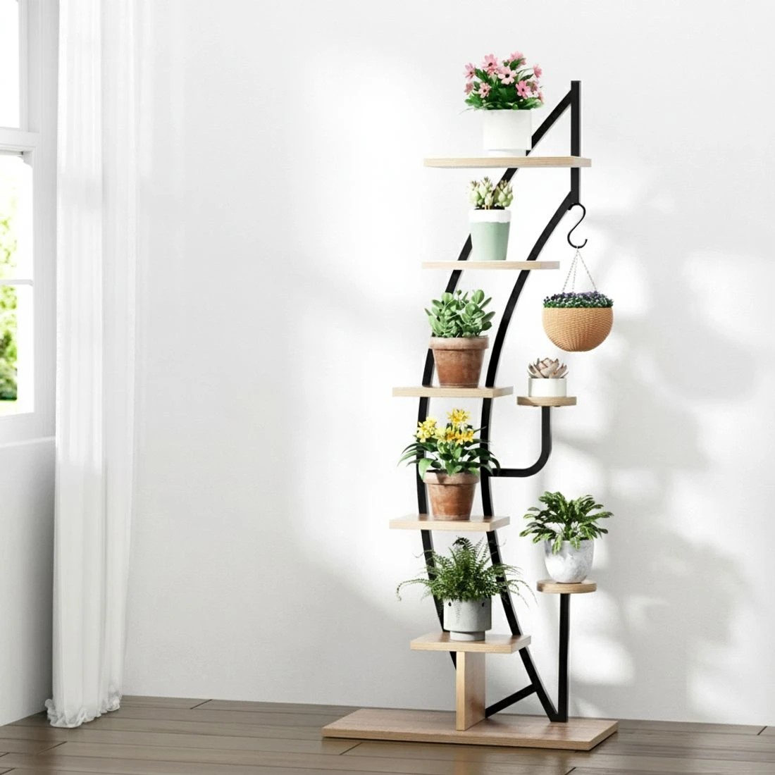 4 Artiss Plant Stand 6 Tier Metal Half Moon Shape Ladder Flower Pots Corner - Multi, 4 of 5