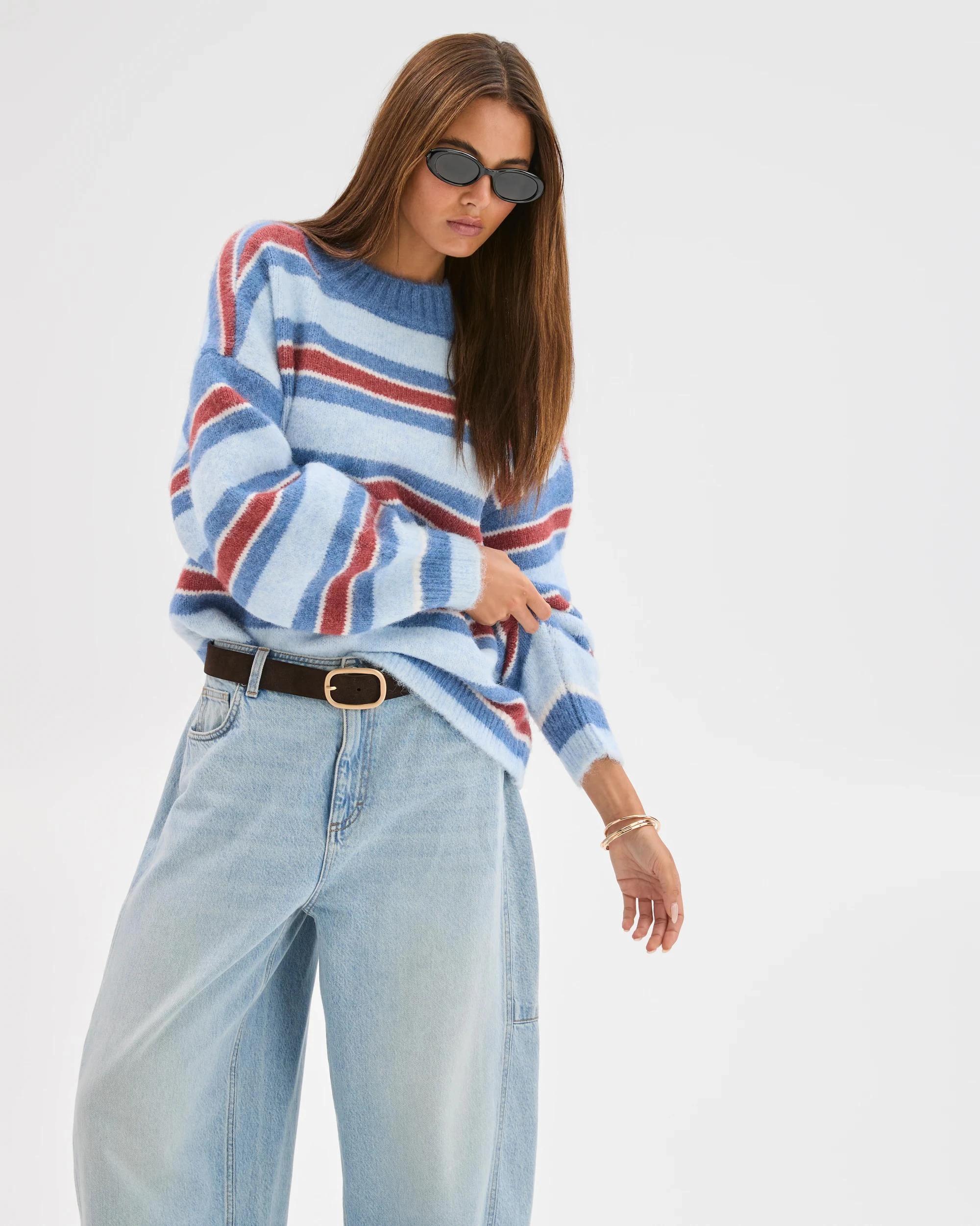 4 Lily Loves Stripe Knit Pullover Jumper MULBERRY, 4 of 8