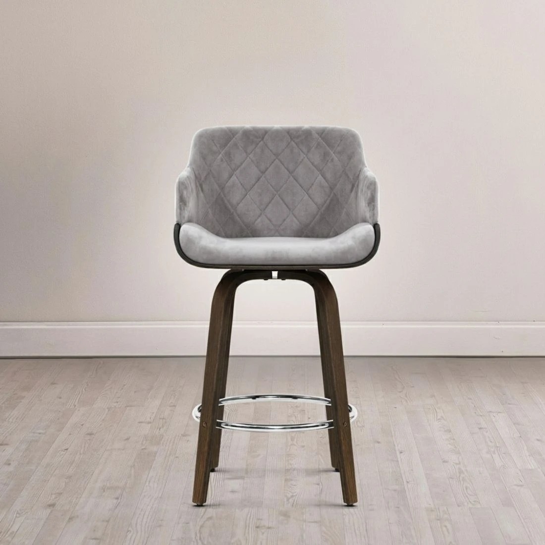 3 Artiss 4x Bar Stools Swivel Velvet Padded Wooden - Grey, 3 of 5