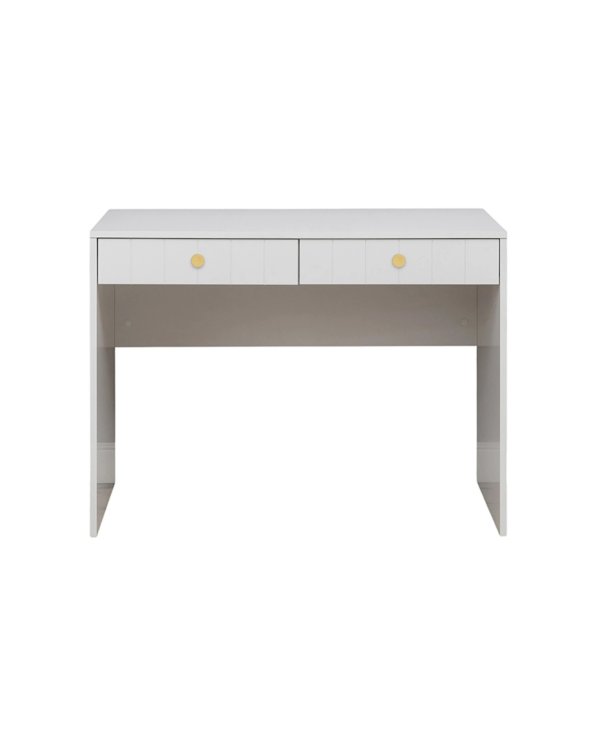 1 European Cabinetry Odessa VJ Panel Furniture Desk Brass Round Handle - White, 1 of 2