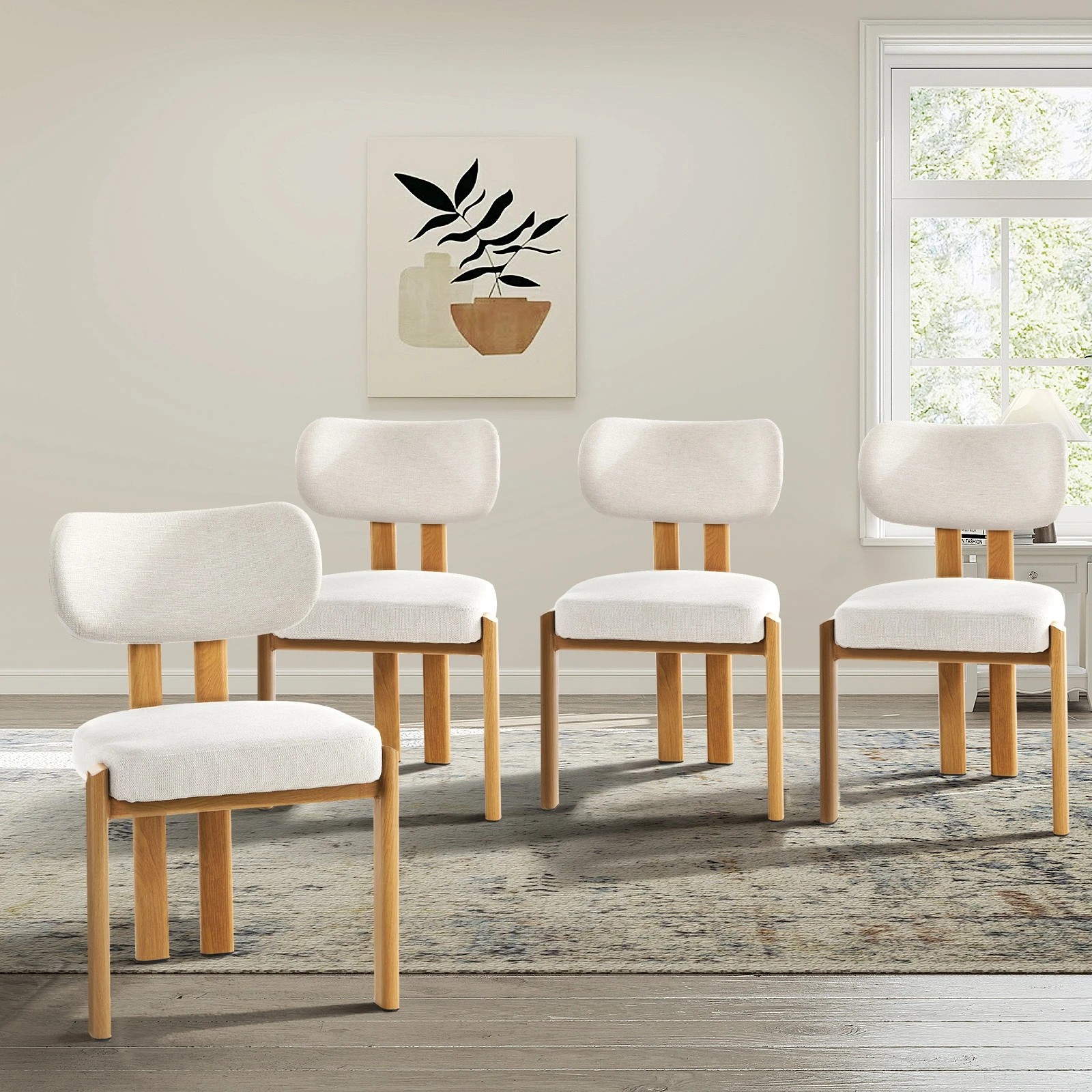 3 Oikiture Set of 4 Dining Chairs Linen Fabric Kitchen Chair Padded Seat - Multi - Multi, 3 of 9