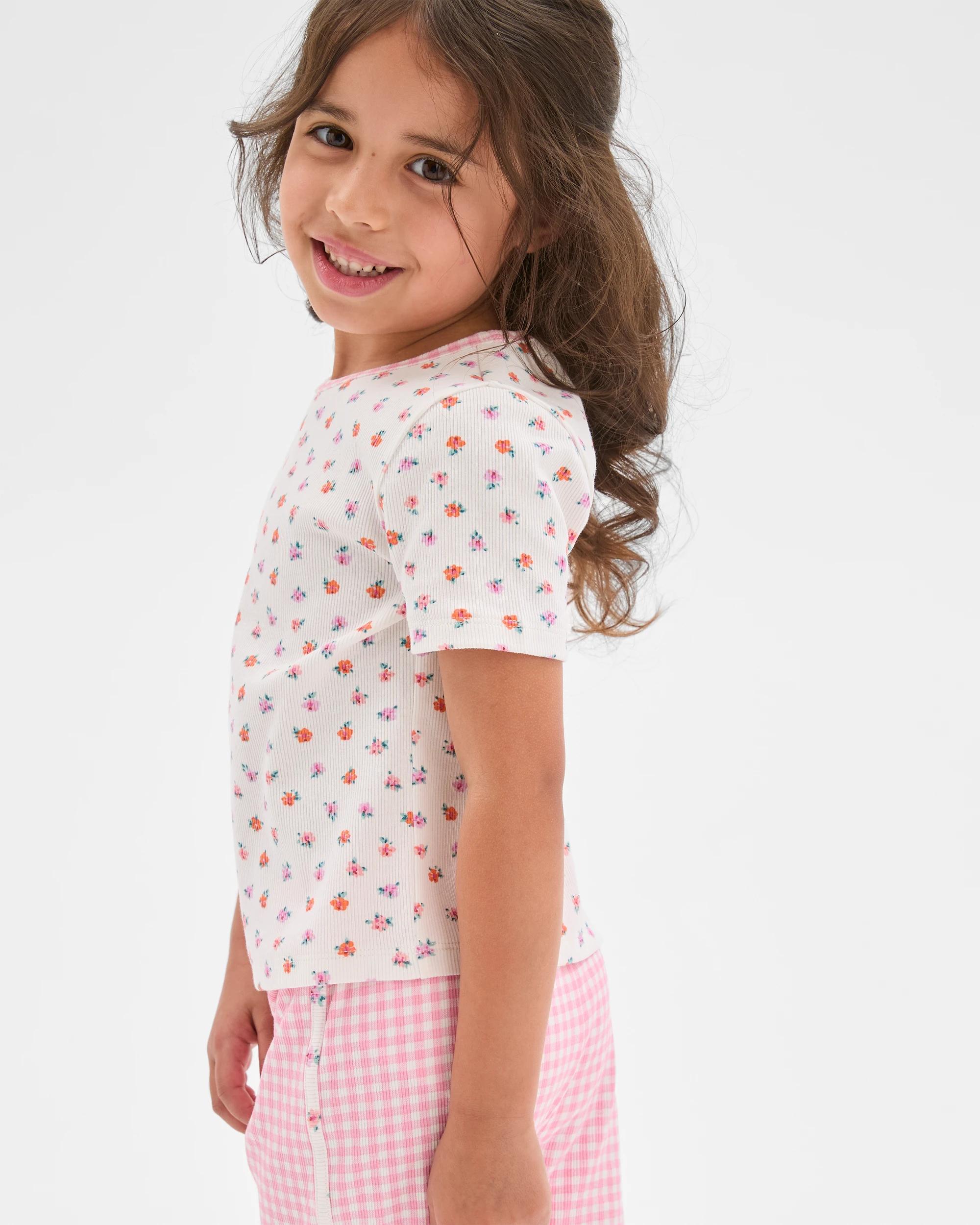 4 Target Kids Australian Cotton Top and Dolphin Hem Shorts Pyjama Set FLORALS, 4 of 7