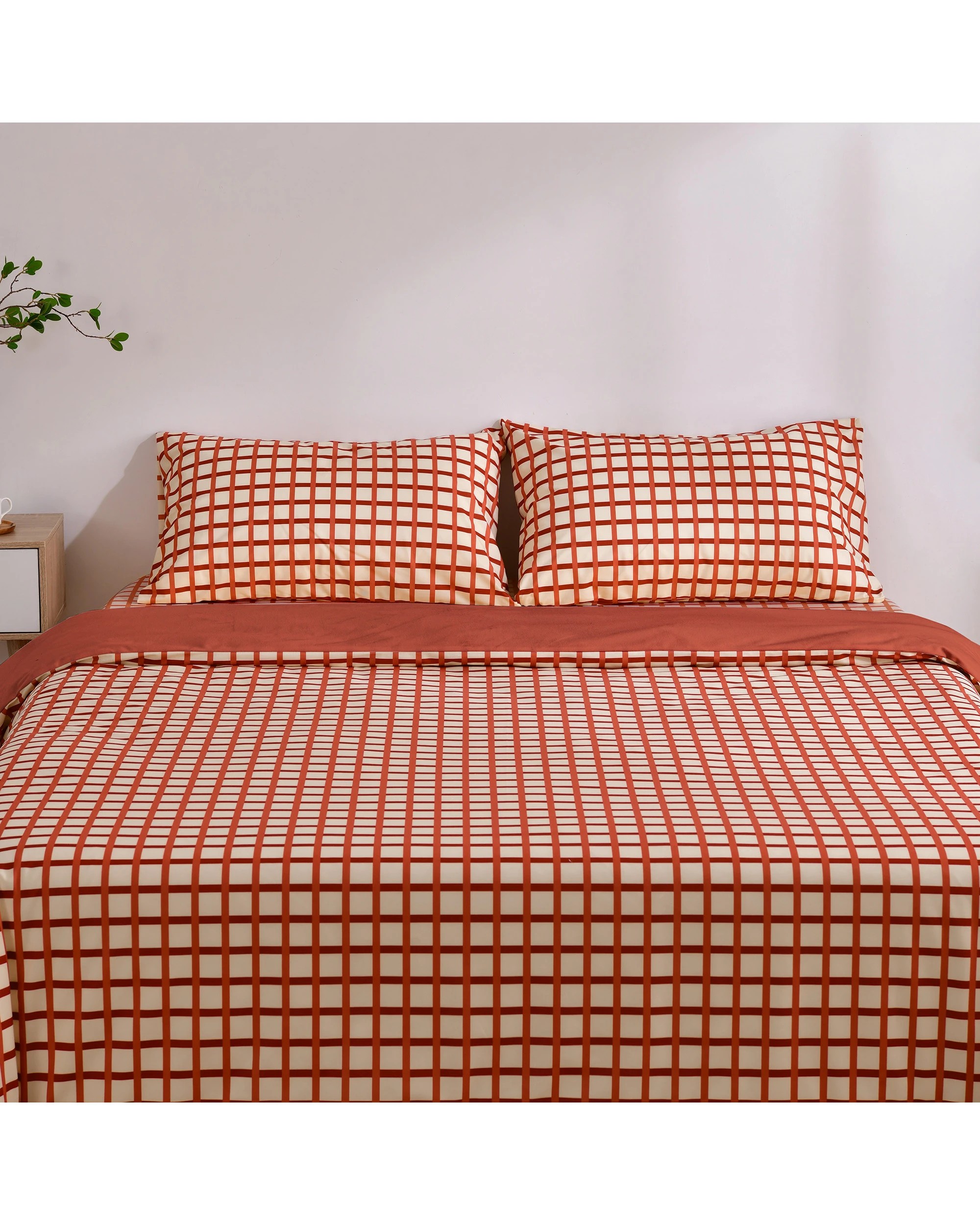 3 Dreamaker Micro Flannel Reversible Grid Quilt Cover Set - King Single Bed - Sienna, 3 of 9