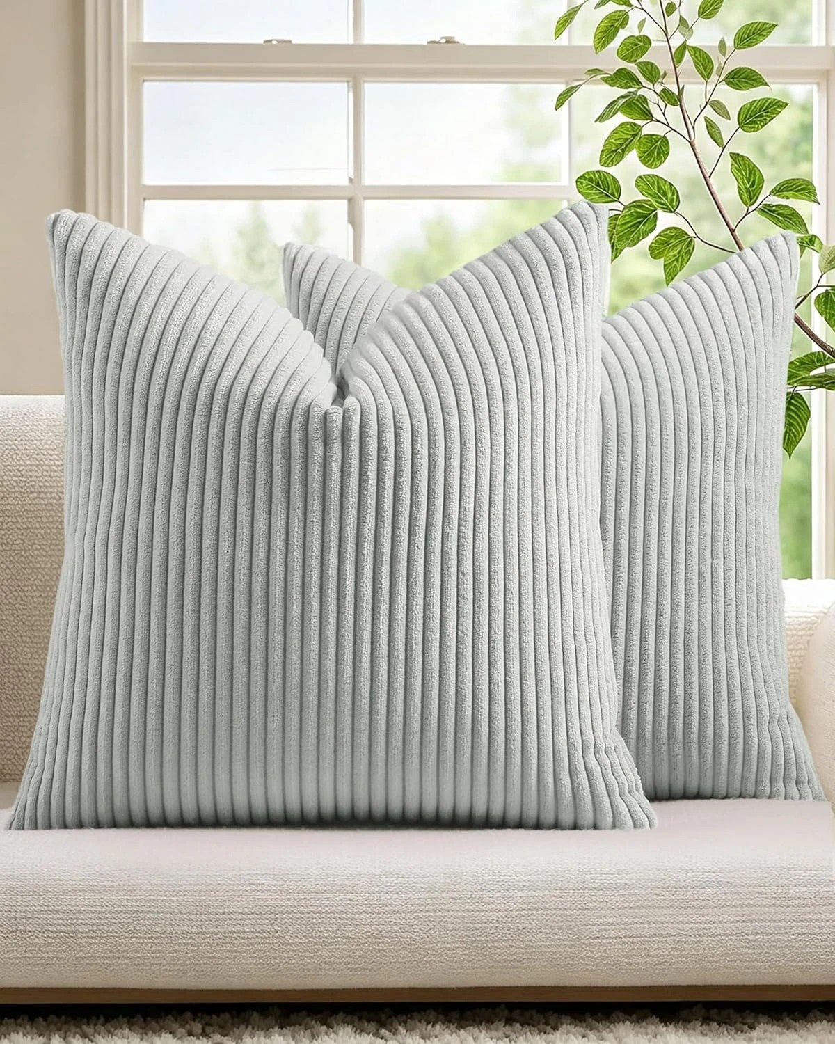 1 Gioia Casa 2-Pack Corduroy Velvet Cushion Covers 45x45cm - Light Grey, 1 of 2