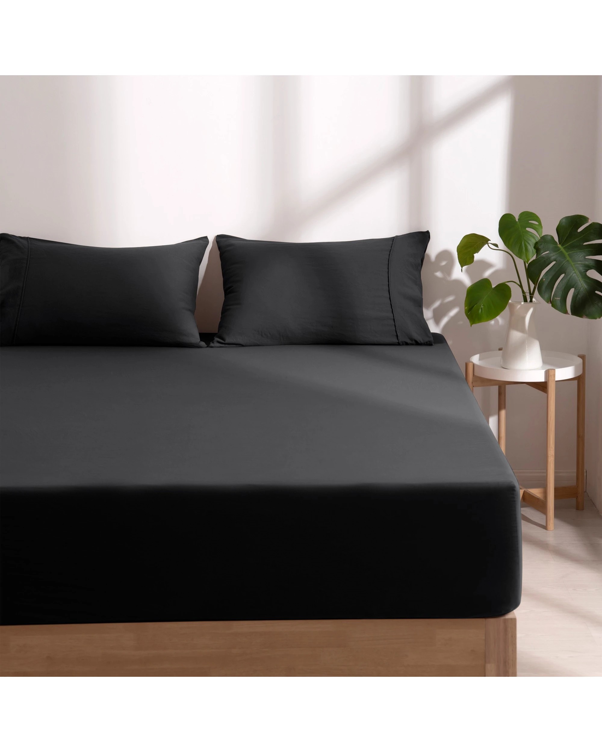 1 Dreamaker Superfine Washed Microfibre Combo Fitted Sheet Set - Single Bed - Black, 1 of 8