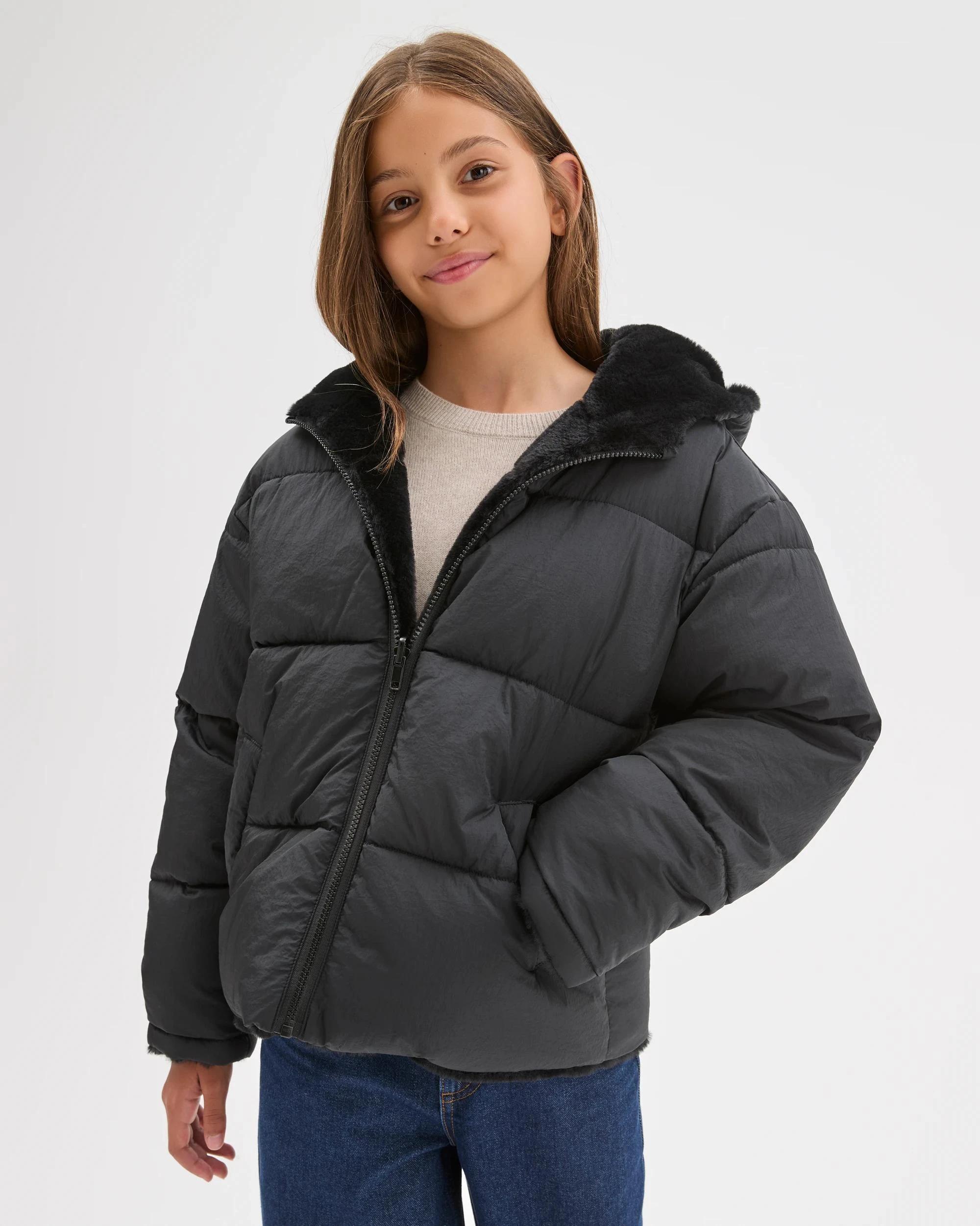 1 Target Kids Reversible Hooded Puffer Jacket BLACK, 1 of 10