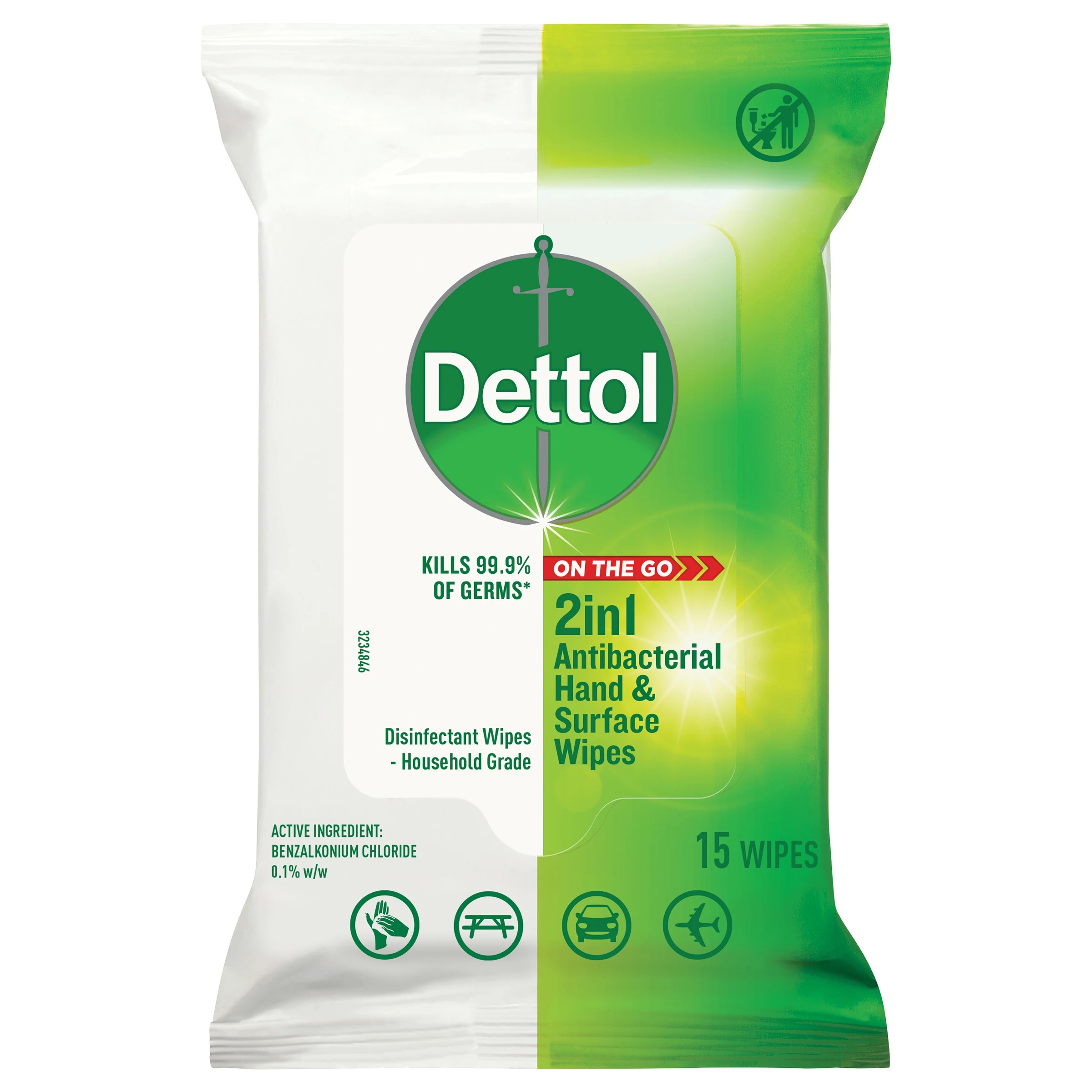 1 Dettol 15 Pack 2-in-1 Anti-Bacterial Wipes, 1 of 5