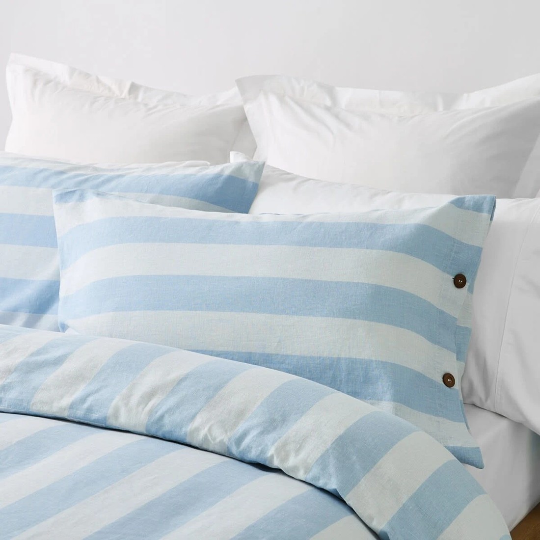 2 Stripe Linen Cotton Quilt Cover Set - Queen Bed, Blue, 2 of 7
