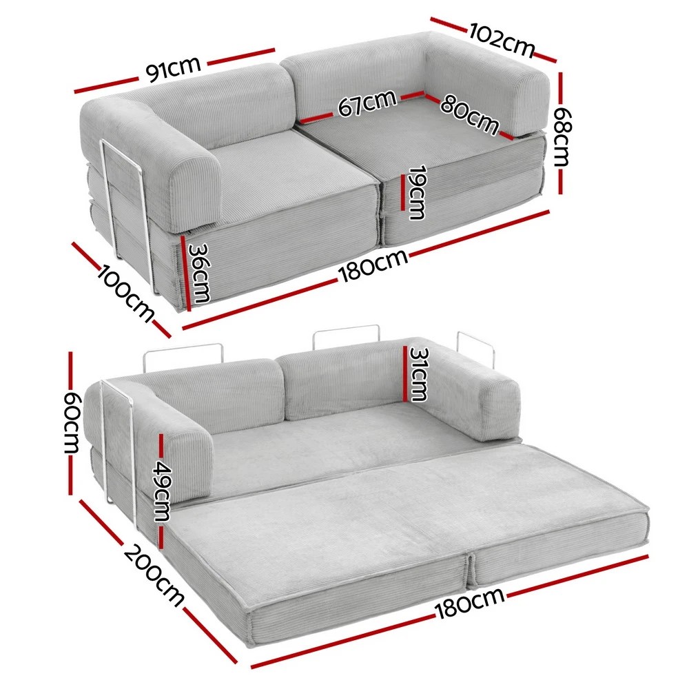 2 Artiss Convertible Folding Sofa Bed - Grey, 2 of 5