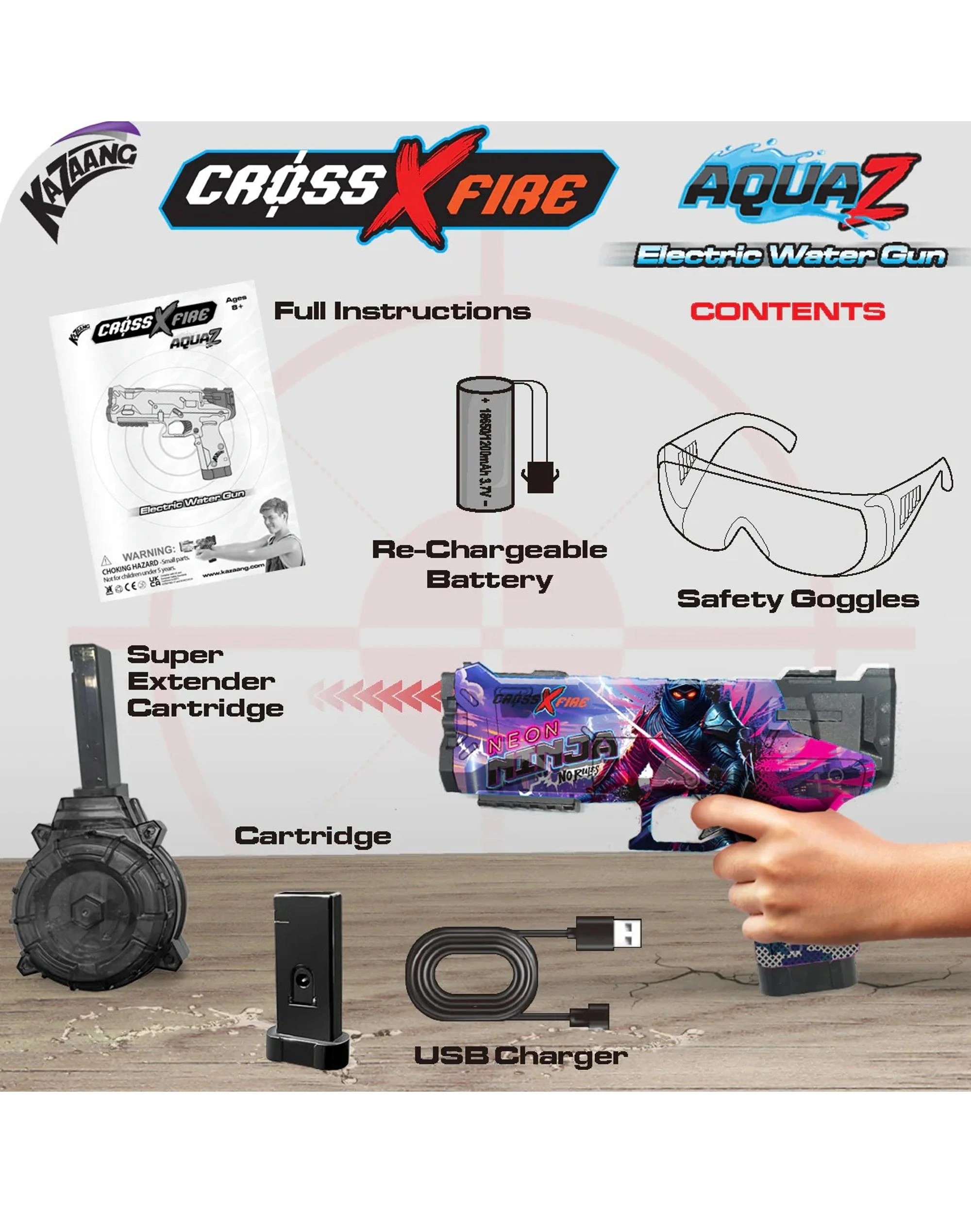 5 CrossXFire AquaZ Neon Ninjas Electric Water Gun, 5 of 6