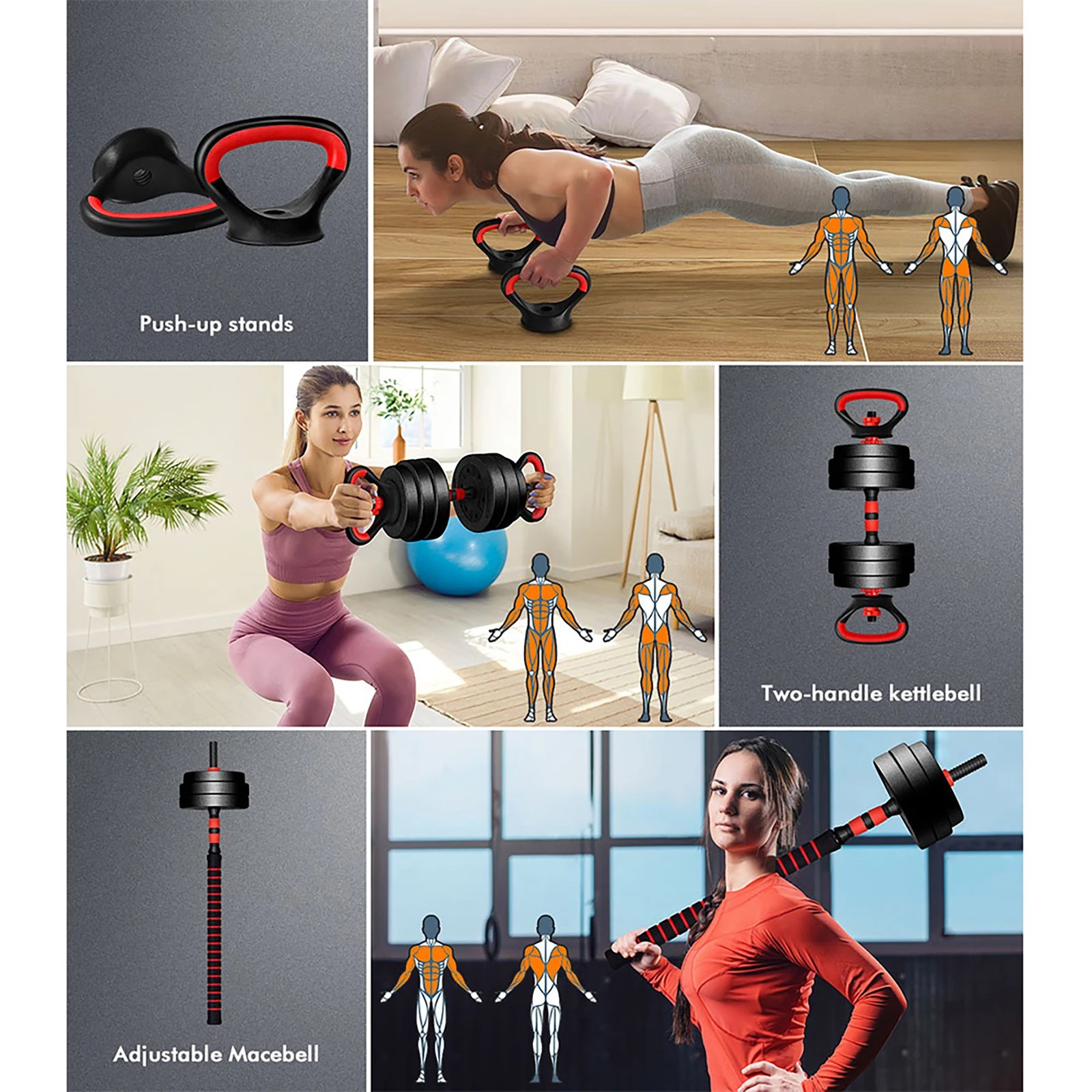 4 Black Lord Dumbbell Set 7in1 Adjustable Barbell Kettlebell Home Gym Fitness 20kg, 4 of 9