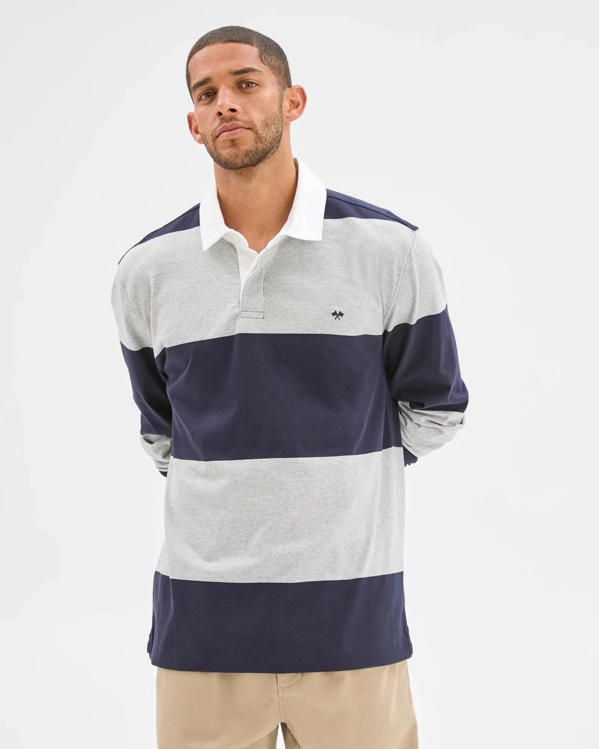 3 Target Man Australian Cotton Blend Long Sleeve Rugby Polo Top GREY MARLE, 3 of 6