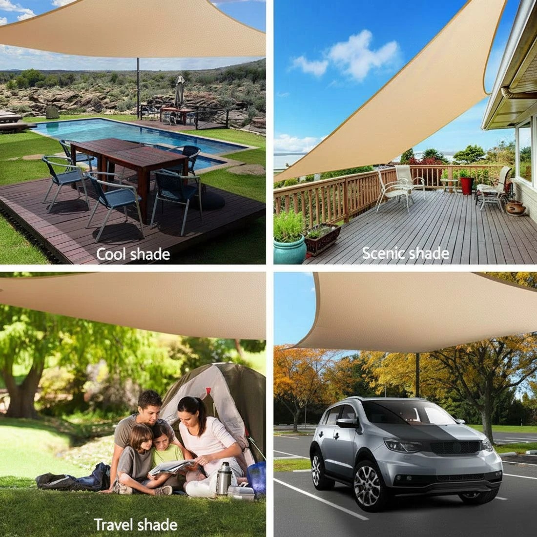 2 Instahut Shade Sail 6x6m Rectangle 185GSM 95% Sand Shade Cloth - Beige, 2 of 4