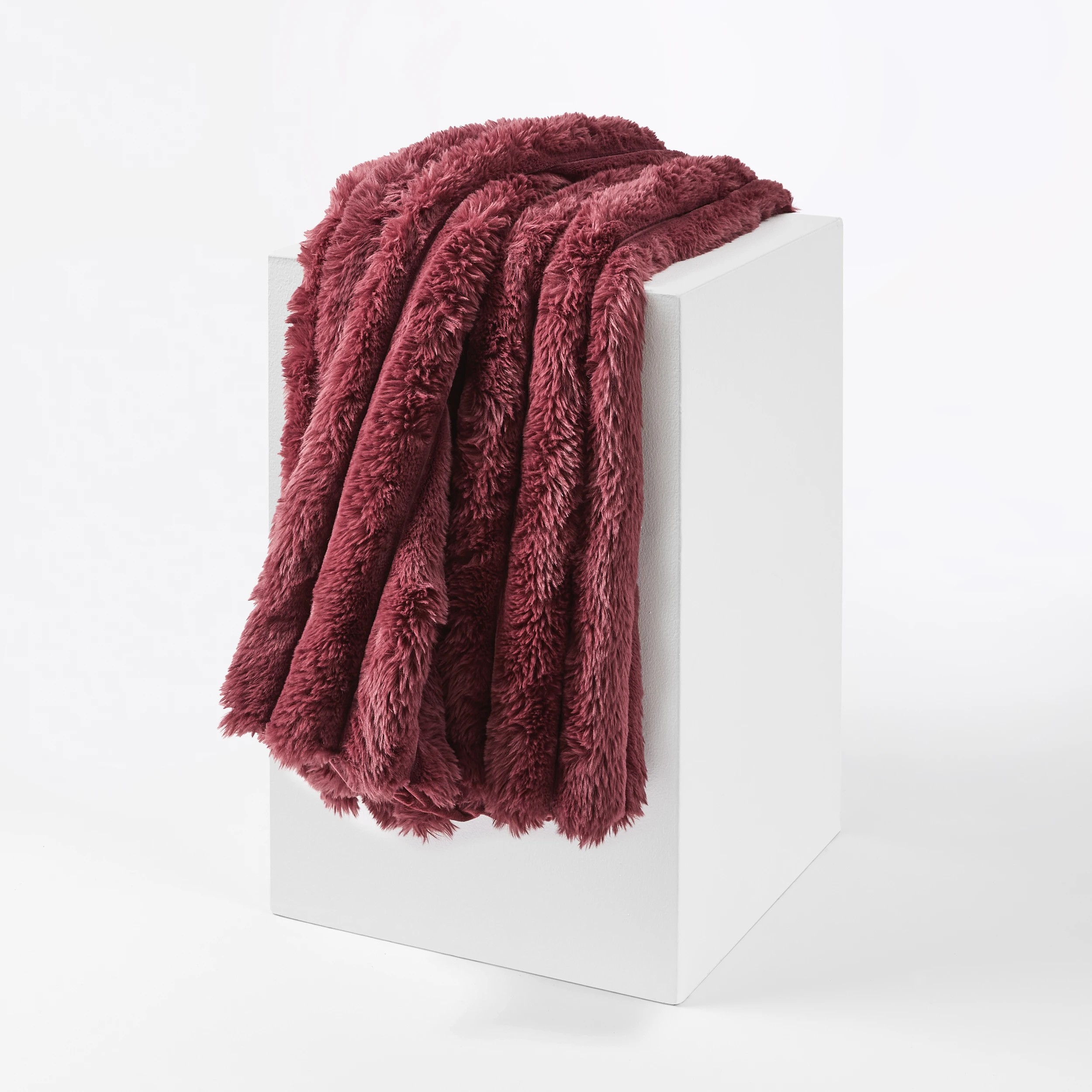 1 Ribbed Faux Fur Throw - Port, 1 of 6