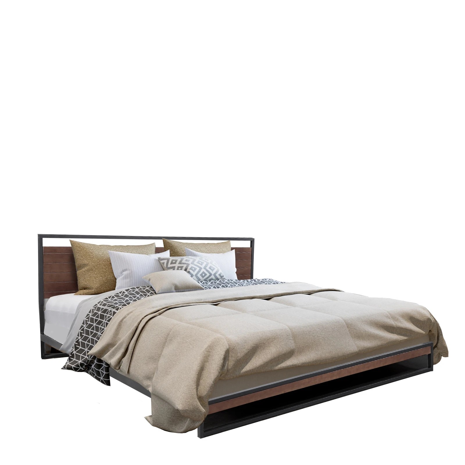 7 Milano Décor Azure Bed Frame With Headboard Wood Steel Platform Bed - Black, 7 of 9