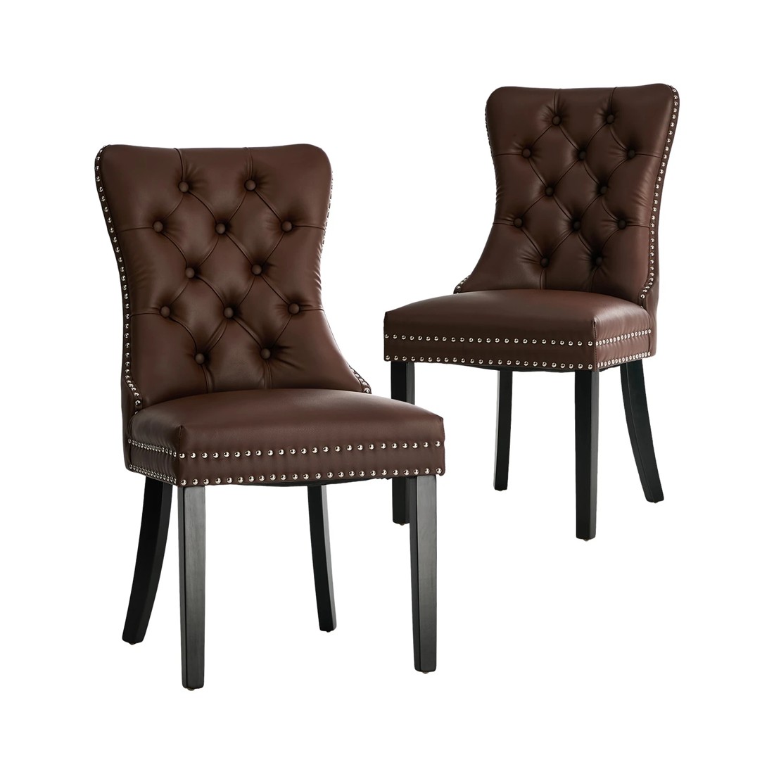 6 Oikiture 4x Dining Chairs Upholstered French Provincial Tufted PU Leather - Brown, 6 of 10