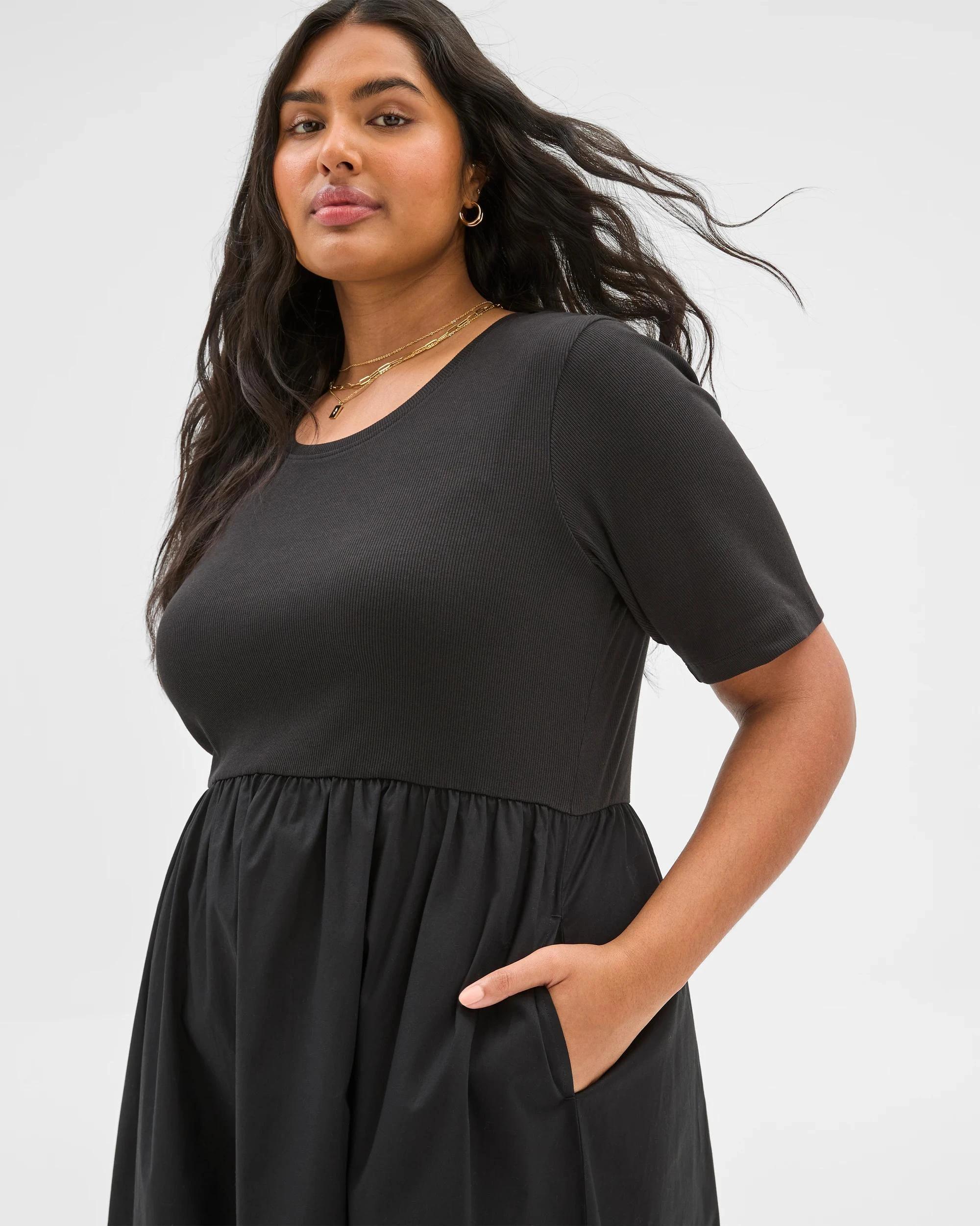3 Target Curve Plus Size Knit/Woven Dress BLACK, 3 of 7