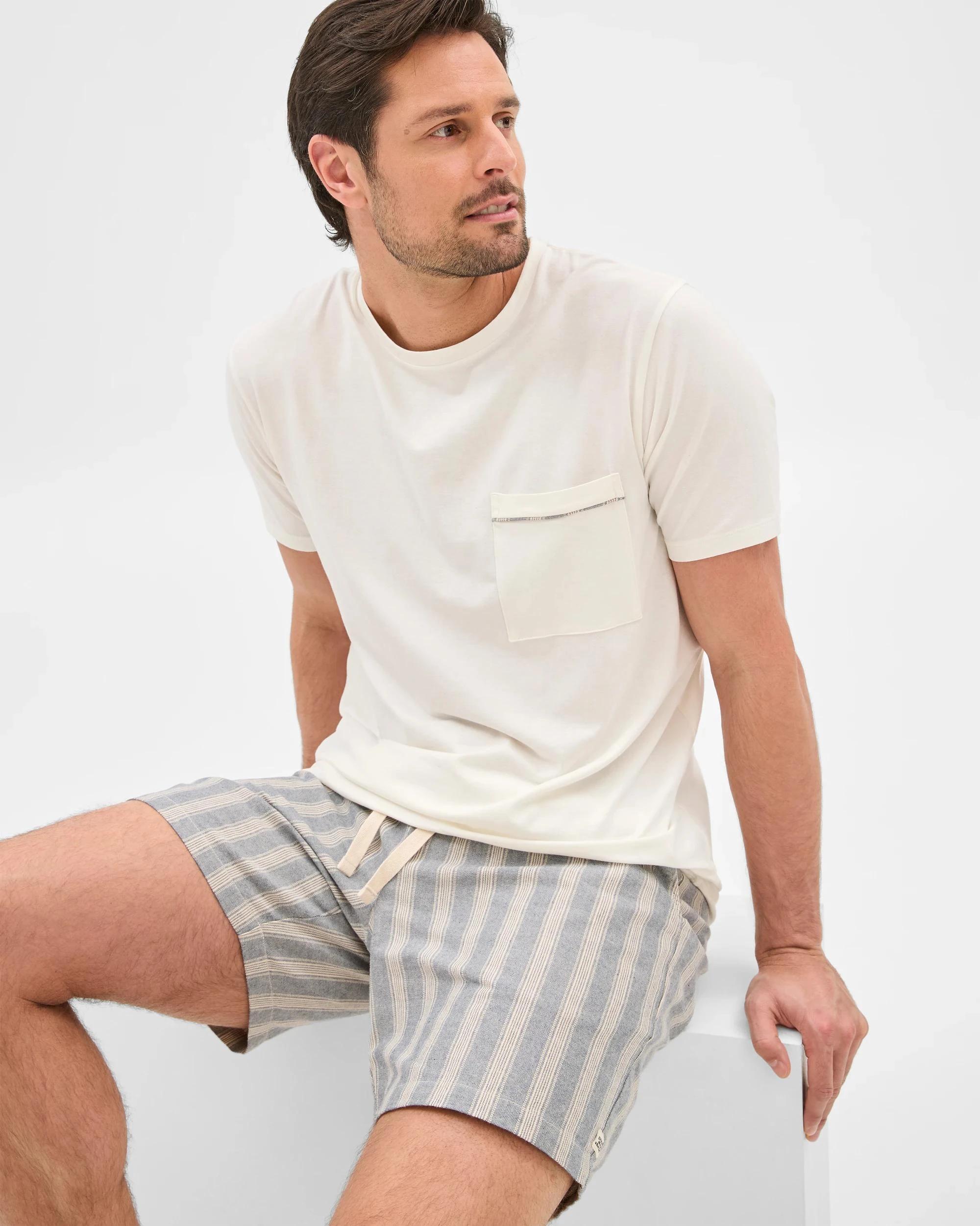 1 Target Mens Jersey/Chambray Pyjama Set WHITE/CHAMBRAY STRIPE, 1 of 5